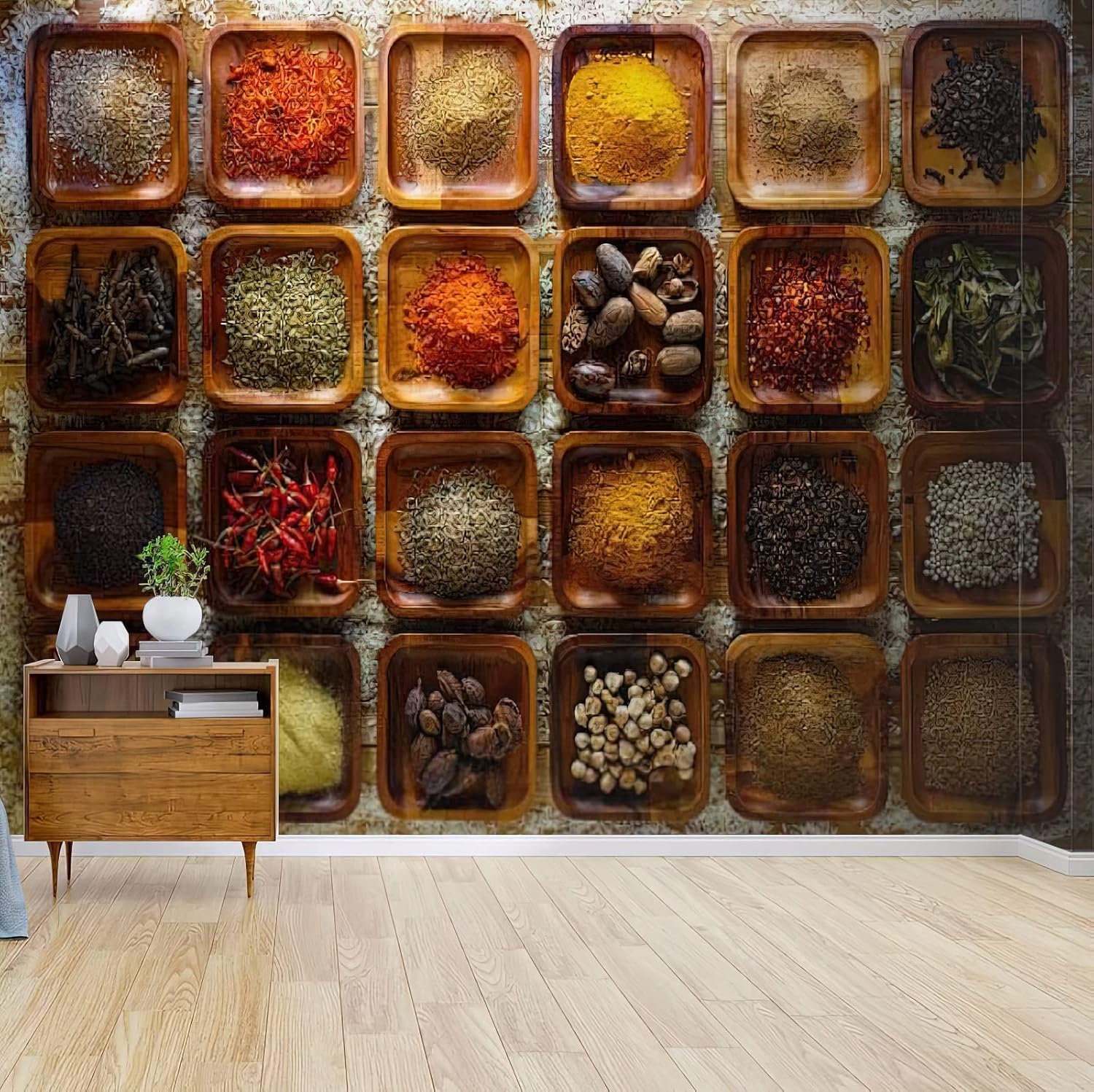 Papier peint panoramique condiment pour agrandir une pièce sombre et un mur blanc