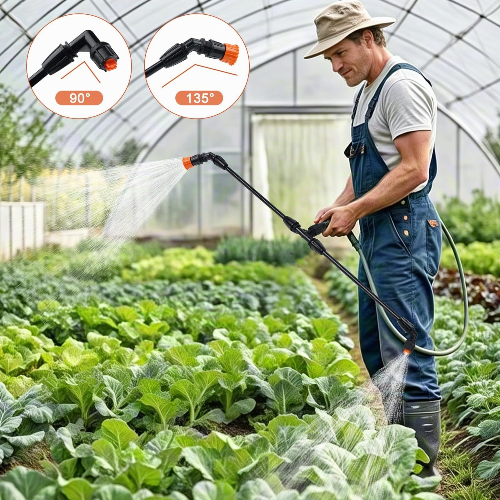 Barra de pulverización de poli 4 boquillas con conexión de latón de 1/4", barra de pulverización equipada con dos tipos de boquillas, longitud DIY de hasta 74,8" (1,9 m) para riego de tractor en