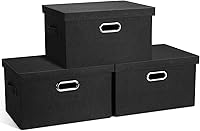 GraciadecoStorage 3-Pack 15" Medium Collapsible Stackable Storage Bins with Lids - 21 Quart Black Fabric Closet Organizers for Bedroom