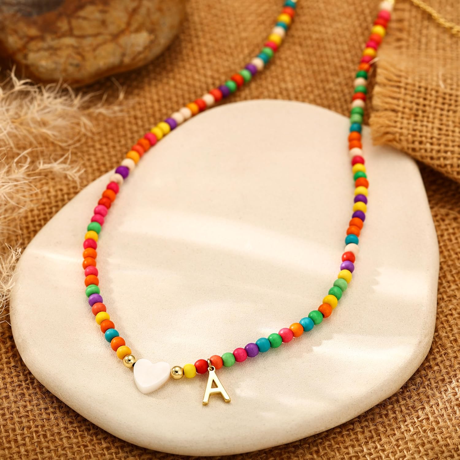 Colorful Initial Necklaces for Women Trendy, Beaded Trendy Stuff Heart Initial Letter Necklace for Womens Dainty Beads Gifts Choker Necklaces Jewelry Christmas Gifts Teens - Image 6