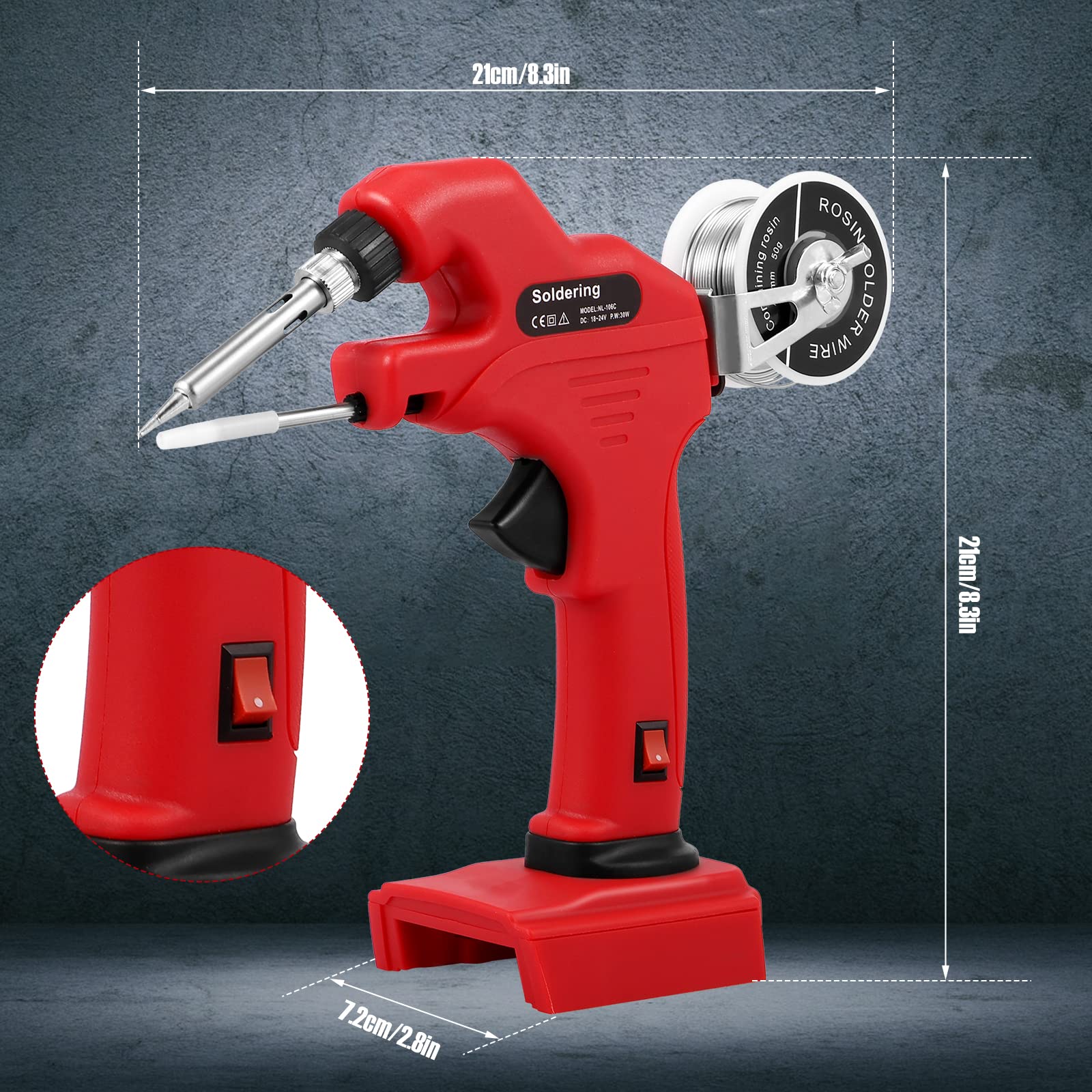 Cordless Soldering Iron for Milwaukee M18 18V-24V Battery, 30W Soldering Welding Gun Kit with Solder Wire, 5pcs Solder Tips for Electronics Welding Circuit Board, Appliance Repair?Not Include Battery)