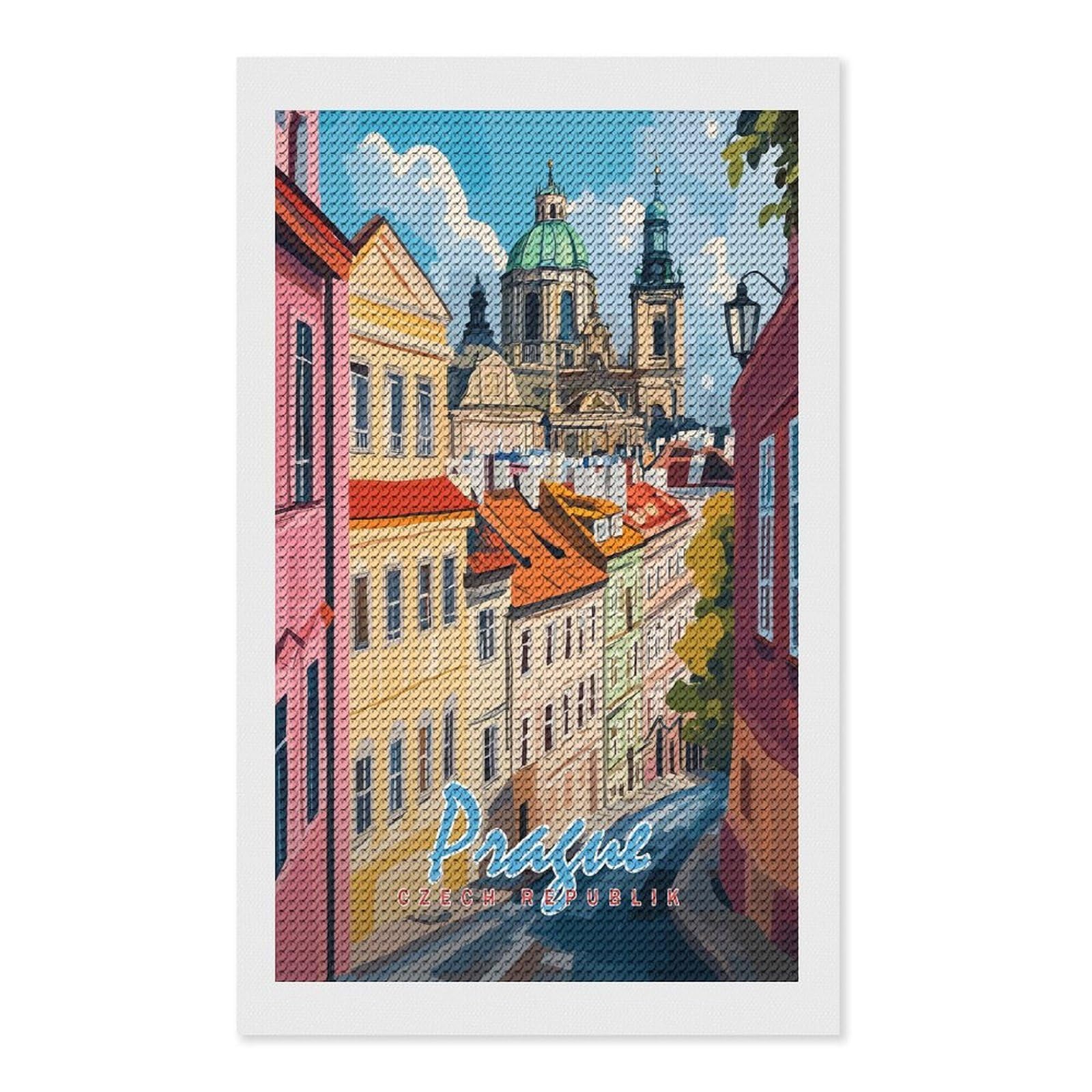 Junmoney Prague Cityscape(2) Diamond Painting Set 12"x20", for Beginners, Modern Decor, Simple to Start, Gift Idea, Pleasing Wall Art Project