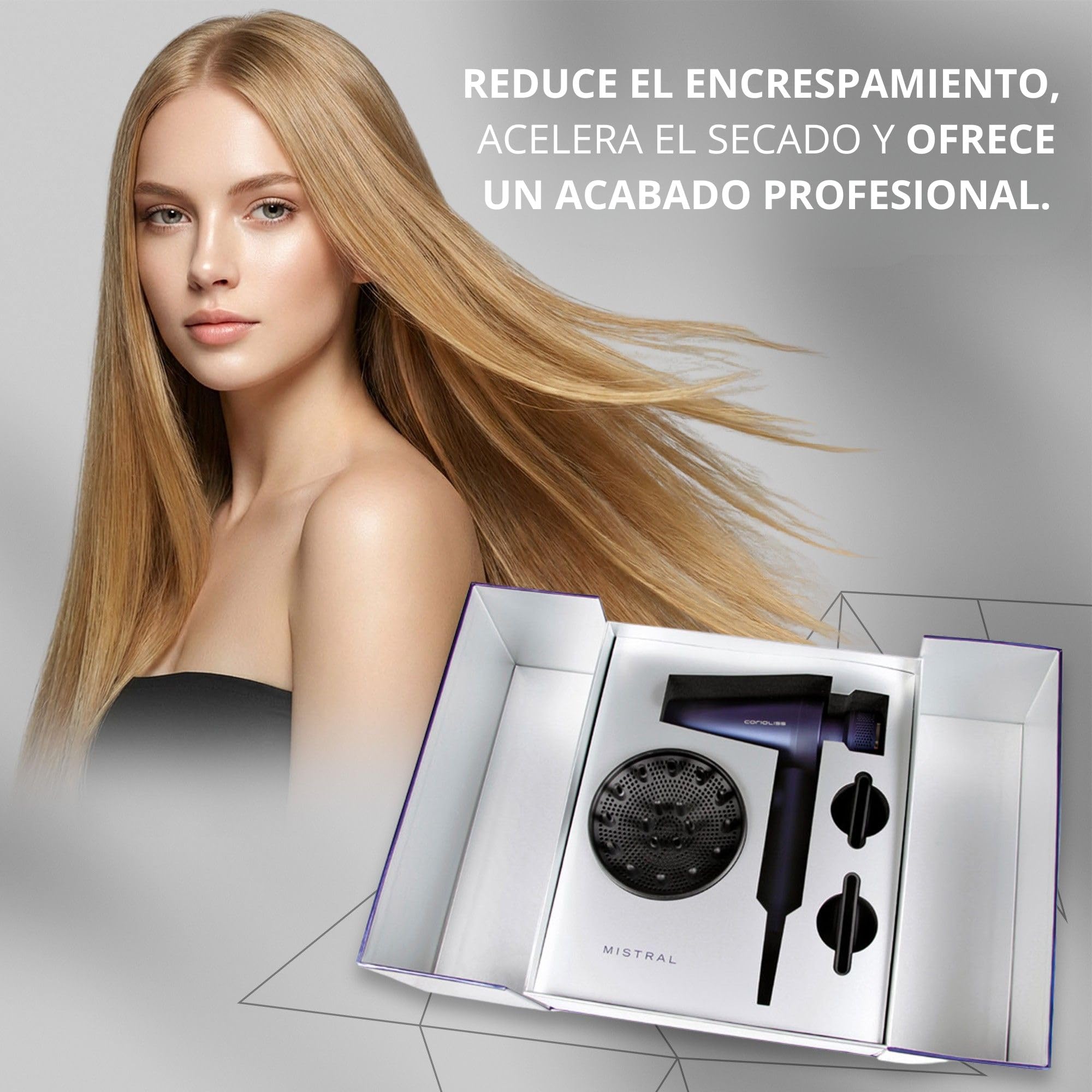 Corioliss Mistral Secador de Pelo Profesional 2000W, Potente, Ligero y Silencioso, Motor BLDC Iónico Antiencrespamiento con Difusor y 2 Boquillas