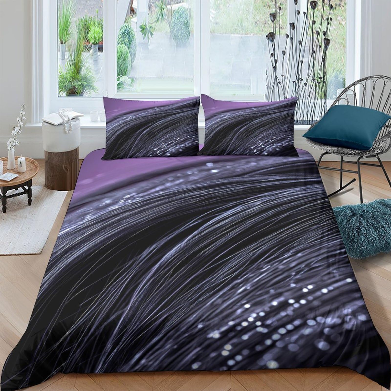 XFKLYNVCJ 3D Printed Hair strands Comforter Cover Microfiber Luxury glossy texture Bed Cover Stain Resistant Quick Drying for Teen Bedroom Young Adults Rental Apartment Use Super king（260x220cm）