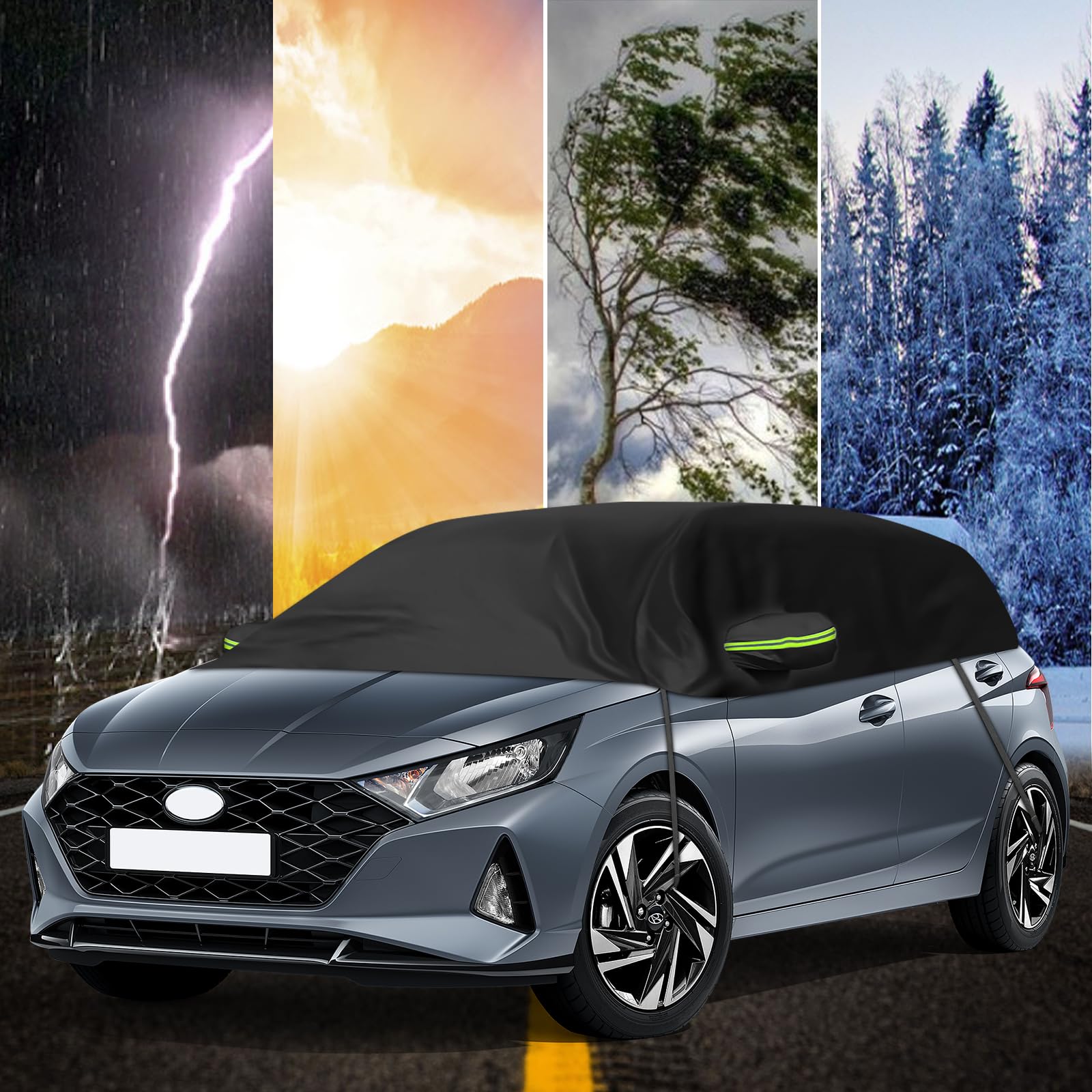 Copertura Auto Impermeabile Sostituzione per Hyundai i20 2008-2025, Copriauto Metà Morbida per Tetto Auto, Mezzo Garage Telone, Copertura Antivento per Tutte Stagioni, Resistente raggi UV