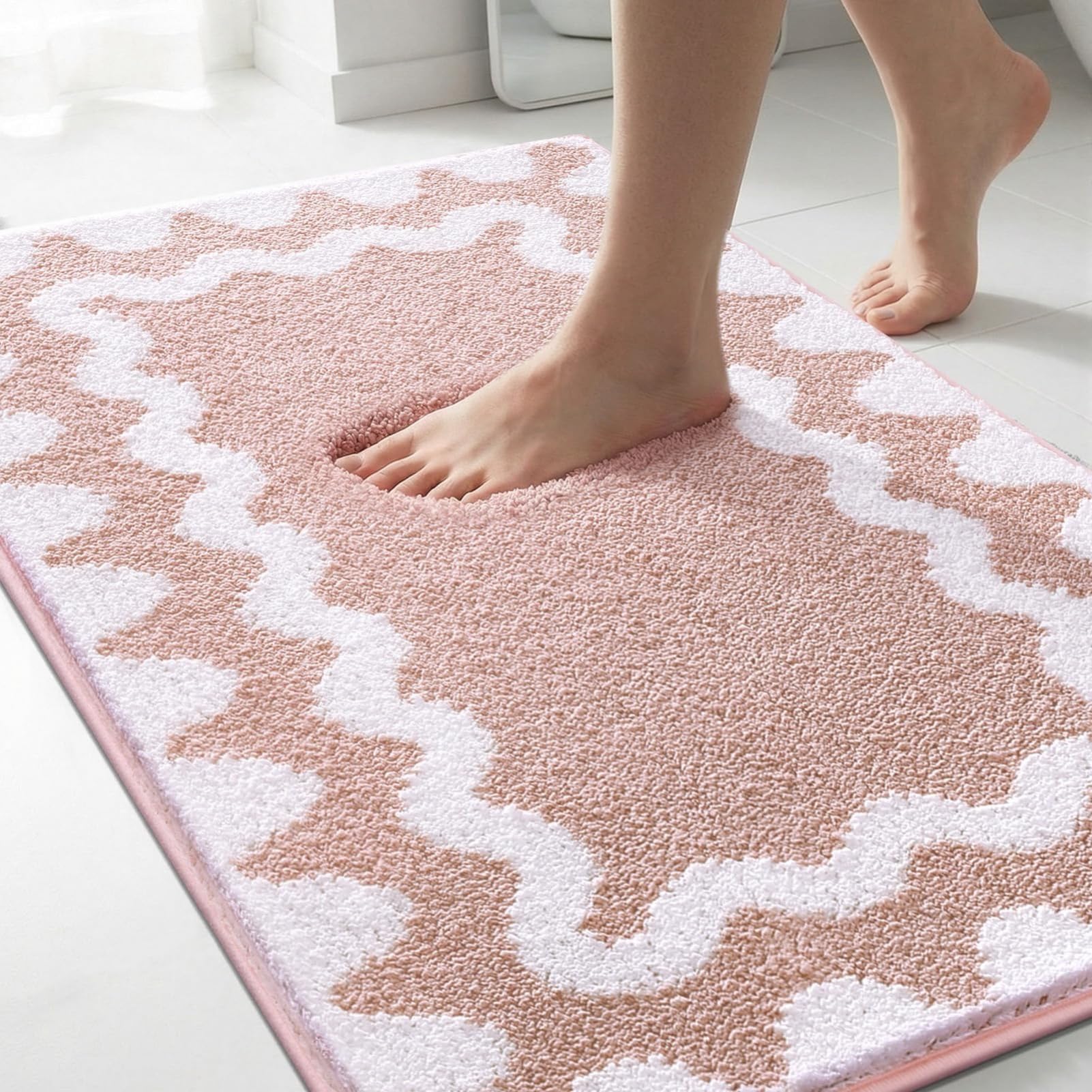 Set di 3 tappeti da bagno con bordo ondulato, antiscivolo, assorbente, in microfibra, tappetino da bagno a forma di U, morbido e lavabile, per vasca da bagno (50 x 80 + 38 x 40 + 40 x 120 cm, marrone)