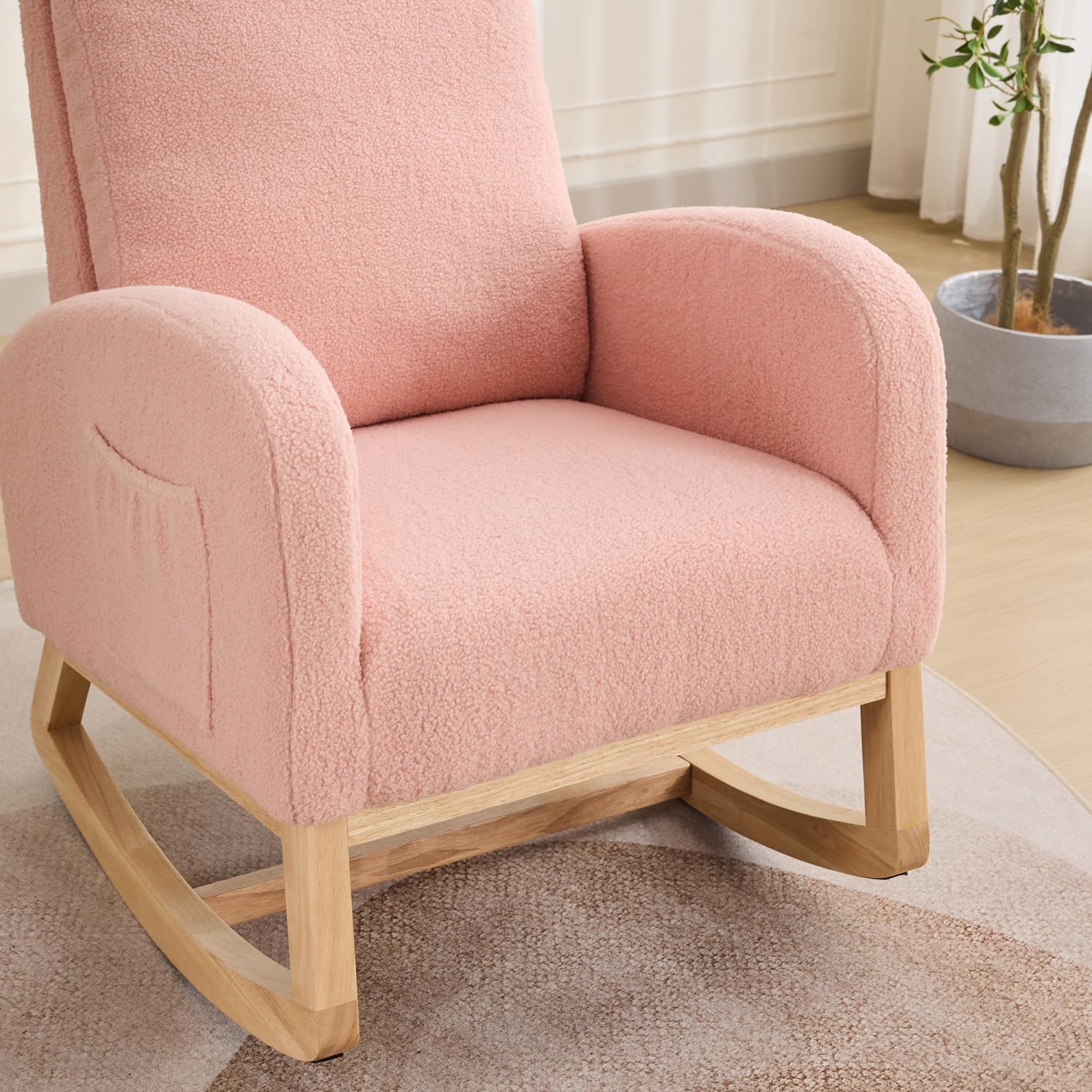 27.2" W Rocking Chair for Nursery & Living Room - Sherpa Glider with High Back & Side Pockets