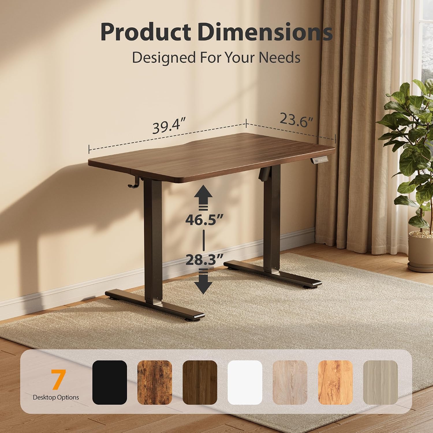  Standing Desk, 40x24 Inches Sit Stand Home Office Desk, Electric Stand up Desk, Adjustable Desk with Splice Board, Black Frame/Black Walnut Top thumbnail