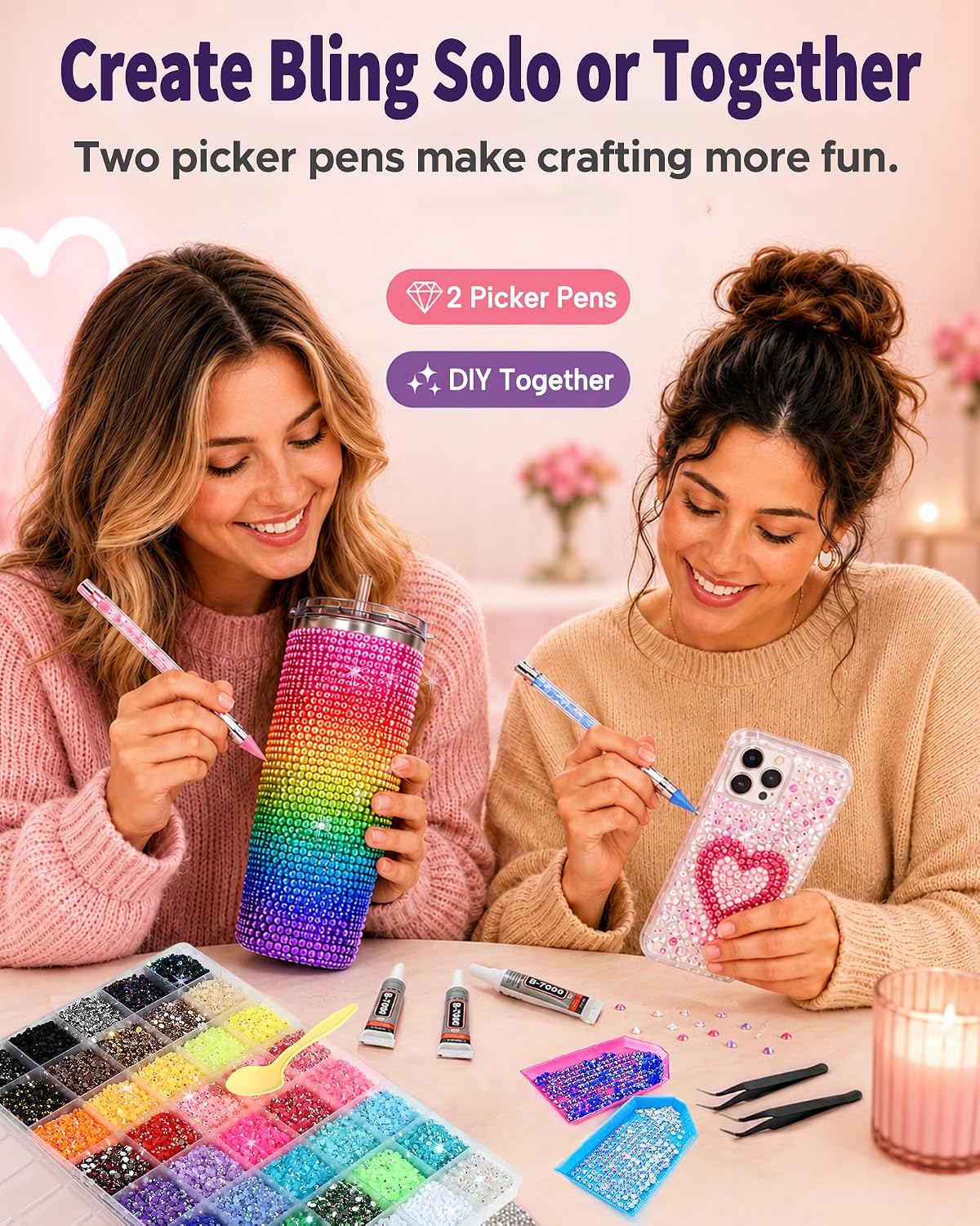 40 Colors Rhinestone Kit for Bedazzling, 40000 Pcs 3mm Flatback Resin Jelly Rhinestones, All-in-One Bedazzling Kit with 3 Pcs B7000 Glue and Tools for Tumblers, Phone Cases, DIY Crafts