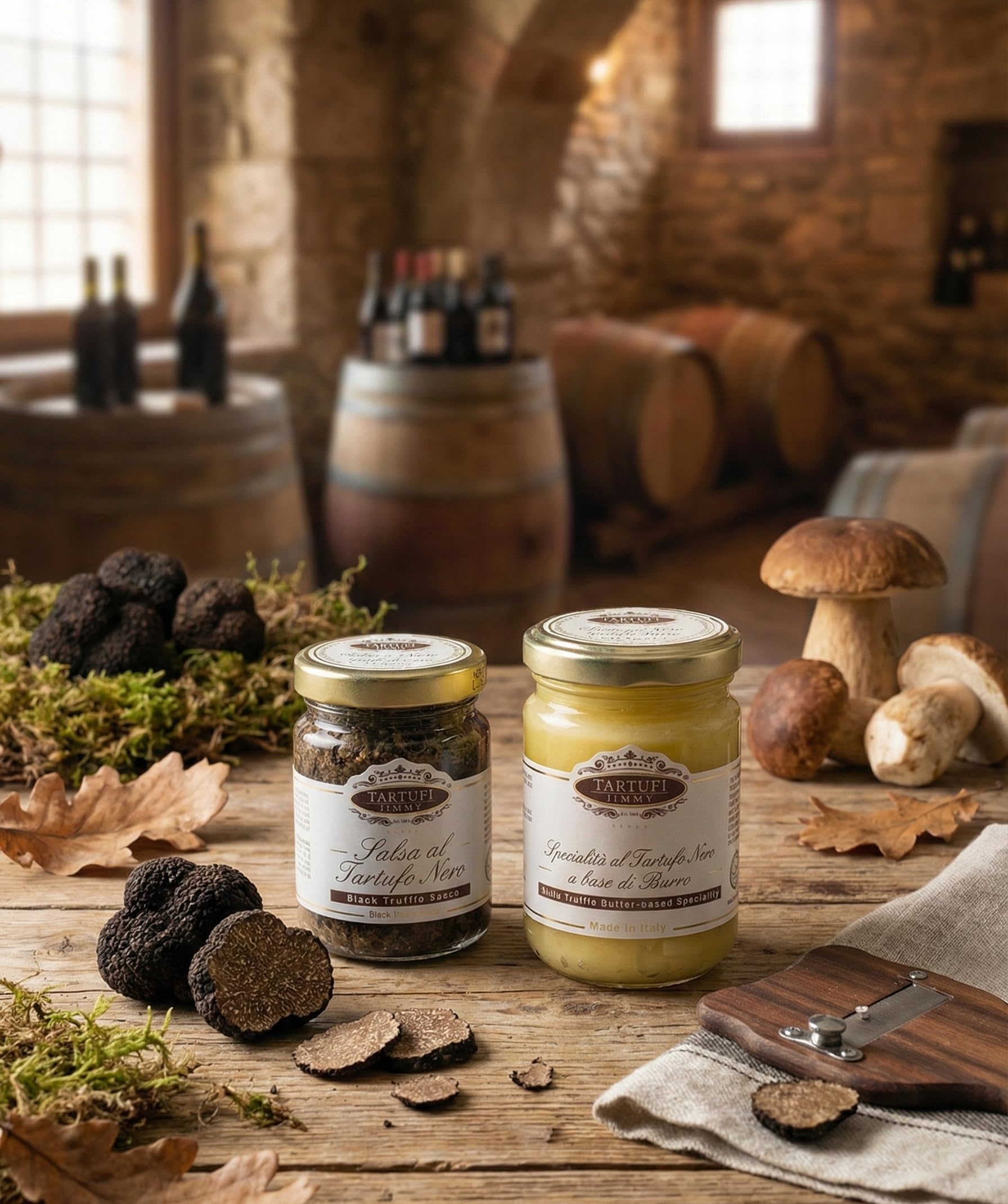 Coffret Gourmet | Beurre à la Truffe Noire 120g + Sauce à la Truffe Noire 90g | Condiments Italiens Raffinés pour Pâtes, Risottos, Viandes & Bruschette | Made in Italy
