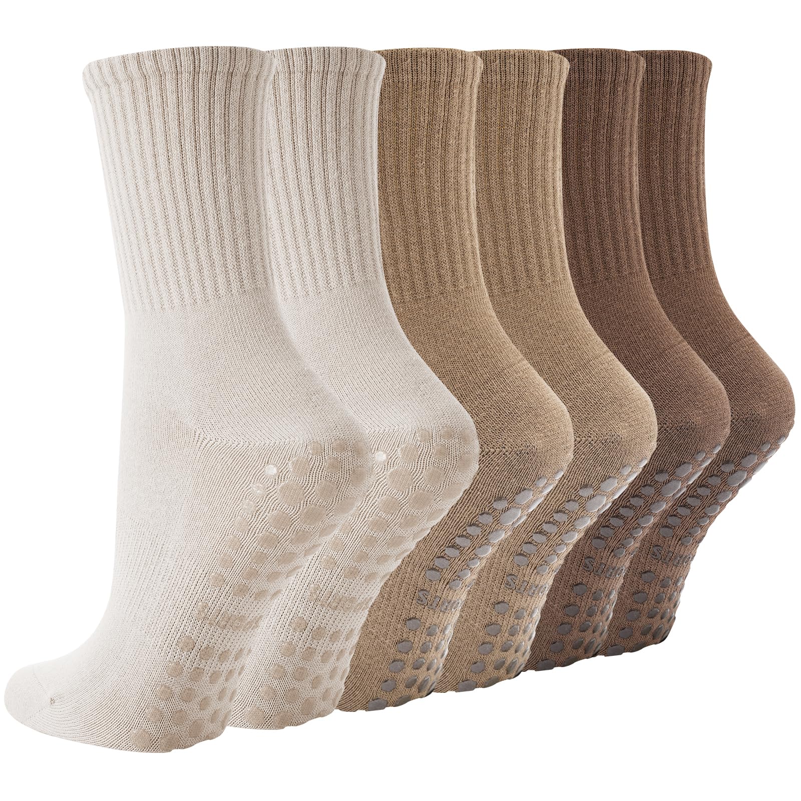 BISOUSOX Pilates Socken Damen Antirutsch Yoga Socken Baumwolle 3 Paare | Pilates Rutschsocken Stoppersocken Damen für Yoga Fitness Geschenke für Frauen Mama Schwangere Krankenhaus Größe 36-40