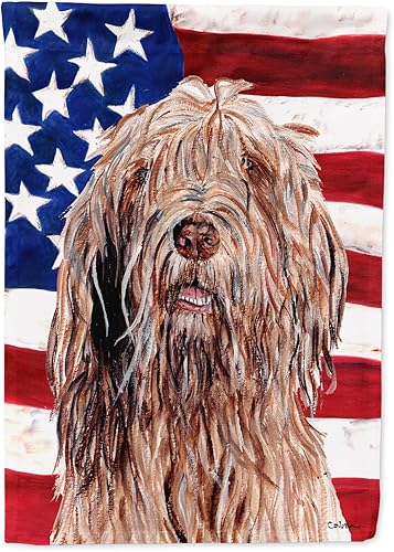 Miniatura 187 de Caroline's Treasures SS4017GF Bandera de Estados Unidos con Bulldog Inglés para jardín, bandera decorativa para patio exterior, patio, parterres,