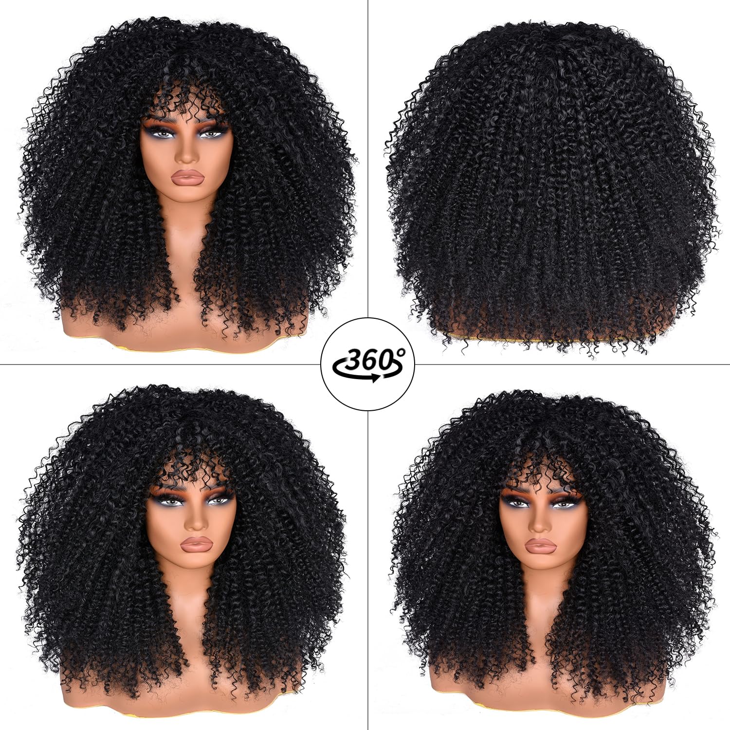 Parrucca afro in fibra sintetica per donne nere, bomba riccia da 18 pollici, Glueless, capelli lunghi Kinky ricci, taglia 22,5 pollici, nero