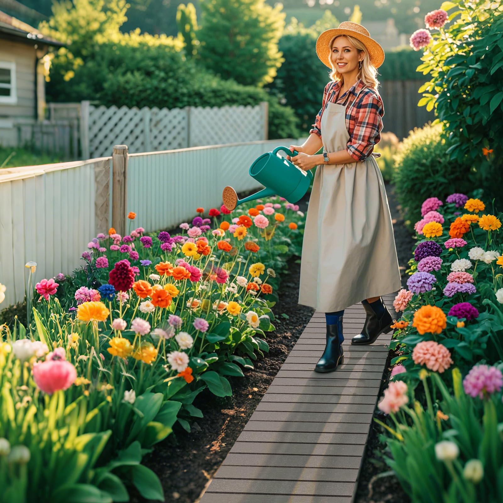 GOPLUS Rollweg, 242 x 43 cm Gartenweg Gartentritt wetterfest aus HDPE mit Holzoptik, Dekorative Holztritt Holzweg Gartenrollweg ausrollbar für Garten Hof Outdoor-Hochzeit