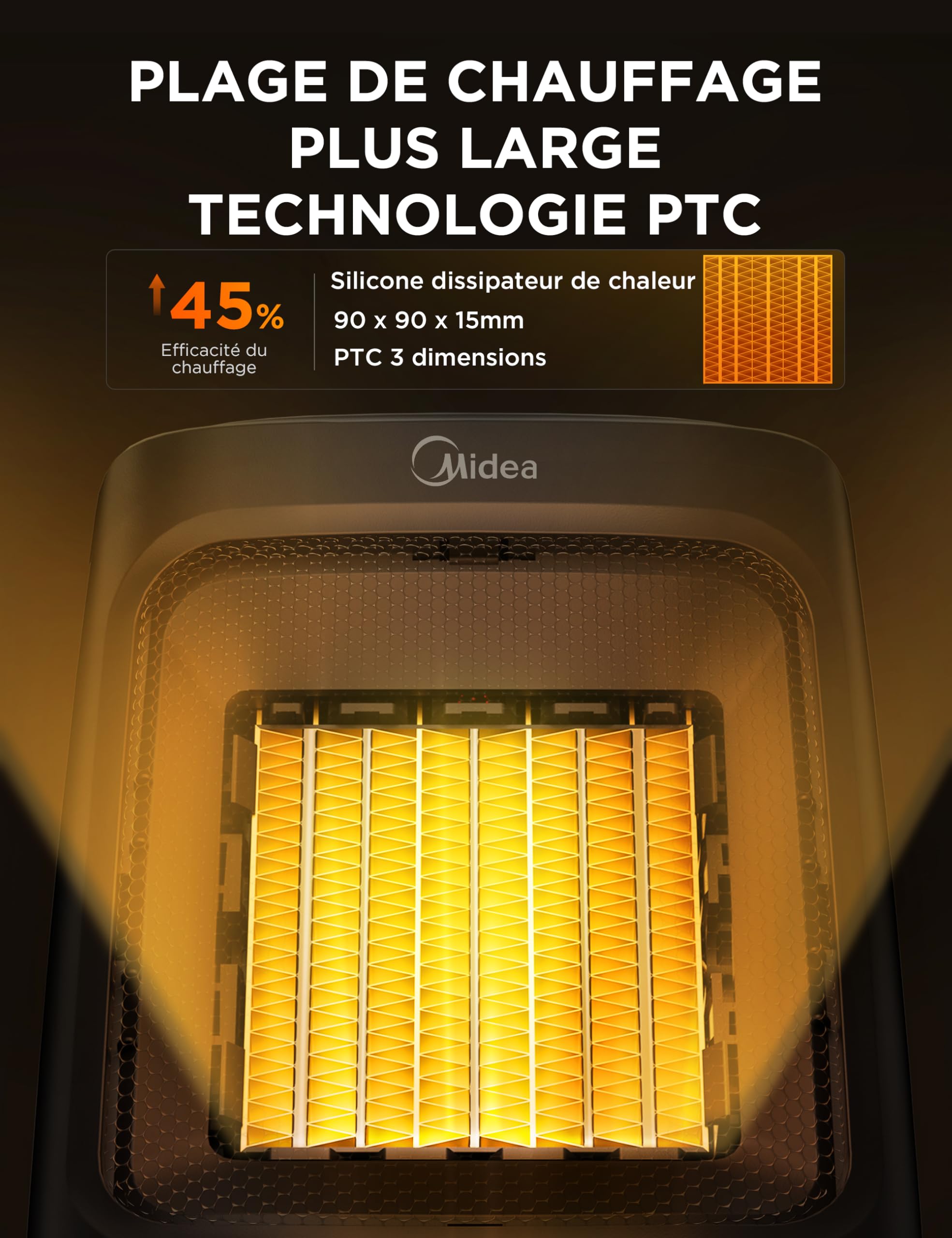 Midea Radiateur Soufflant En Céramique PTC 2000W Avec 4 Modes, Chauffage Portable, Silencieux Et Puissant, Protection Contre La Surchauffe, 5-35°C Réglable, Minuterie 1-24H, Mode Éco