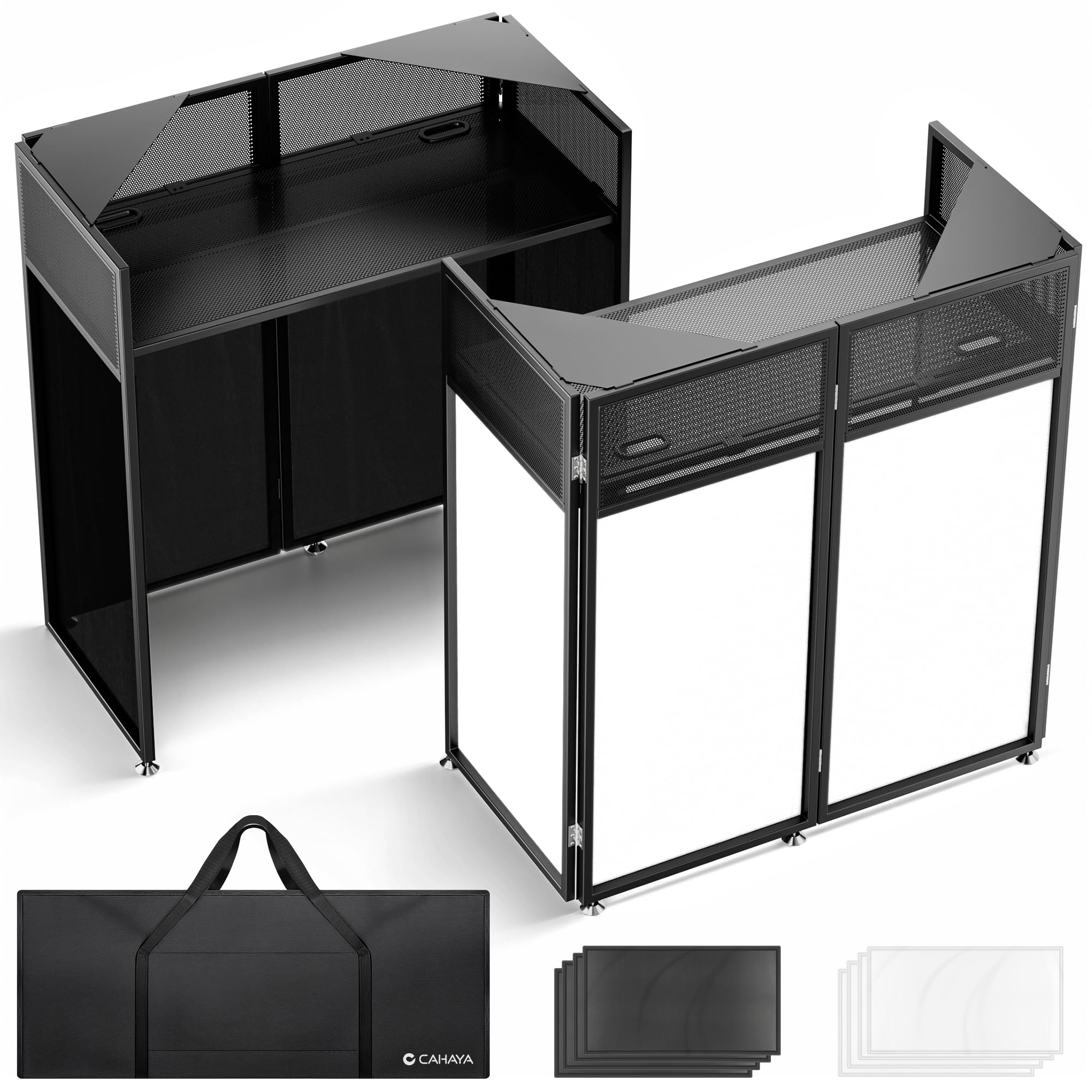 CAHAYA Portable DJ Booth Heavy-Duty Metal DJ Facade Table Station Foldable