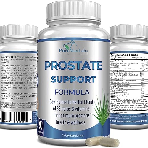 Fórmula de apoyo para la próstata para hombres – Saw Palmetto, esterol vegetal, 33 hierbas, píldoras de control de la vejiga para reducir la micción
