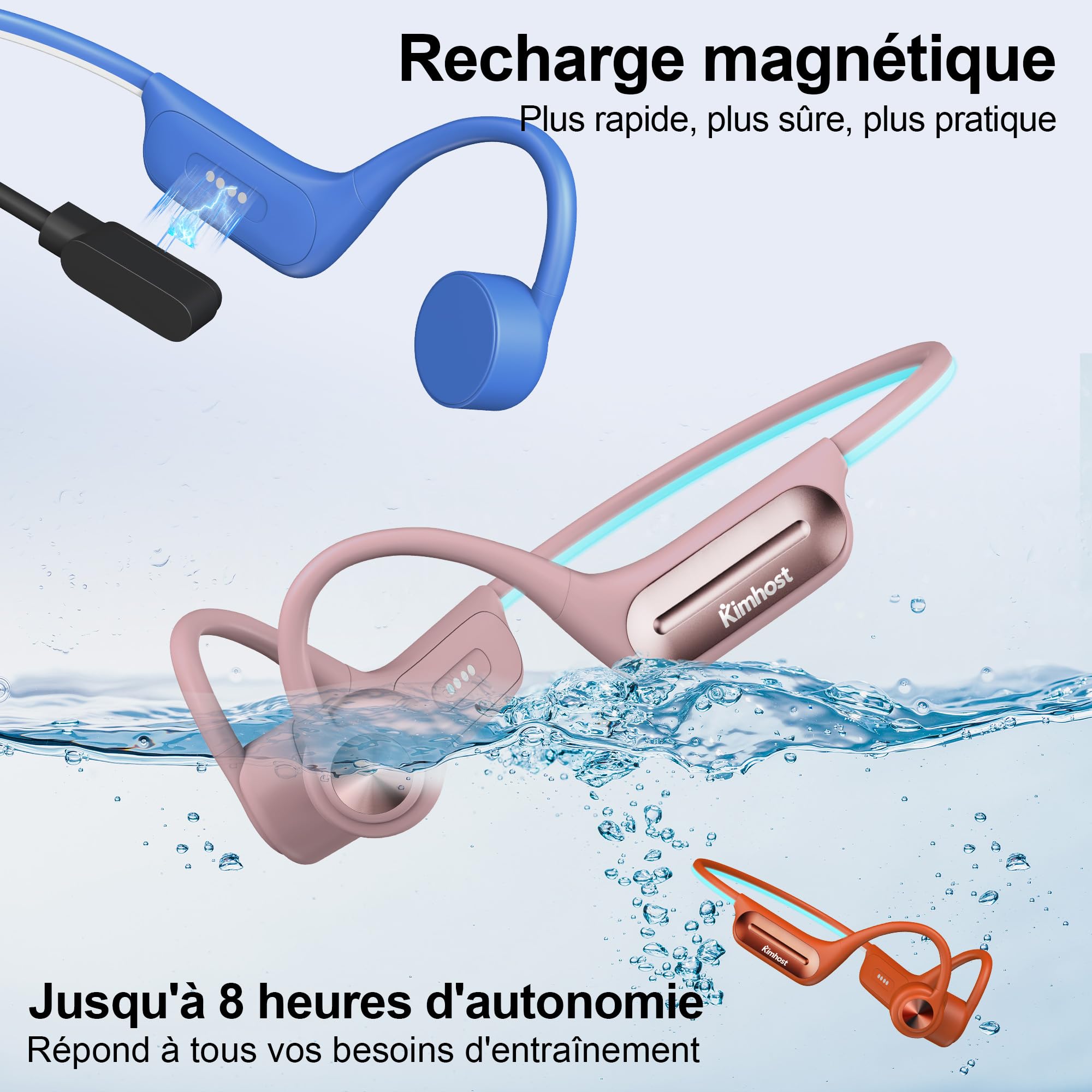 Casque à Conduction Osseuse Bluetooth 5.3, Écouteur de Natation Étanche IP68, Mémoire 32Go Intégrée, Lecteur MP3, 10h Autonomie, Écouteur sans Fil Sport pour Natation, Running, Cyclisme