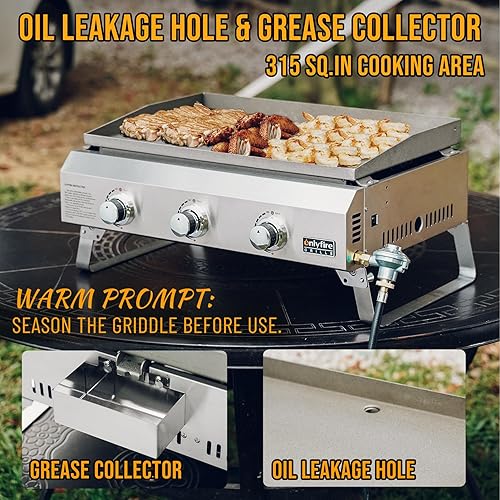 Miniatura 3 de Onlyfire - Parrilla de gas de mesa con tapa y patas plegables, parrilla de gas propano de 2 quemadores, parrilla plana superior, parrilla portátil