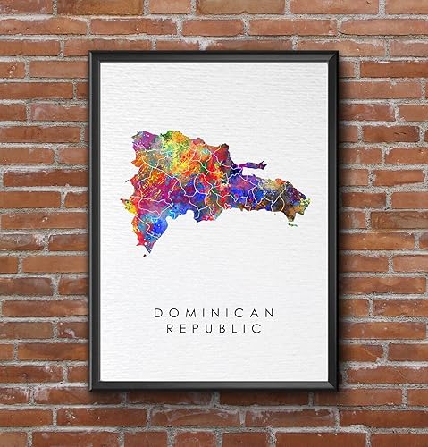 Miniatura 9 de Dignovel Studios 11 x 14 sin marco, mapa de República Dominicana, nación caribeña, patria, patria, mapa del mundo, acuarela, arte impreso, póster