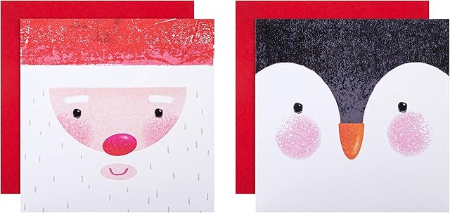 Hallmark Charity Christmas Cards, Cute Santa and Penguin Designs, Pack of 16, 25572296, Santa and Penguin Card Pack