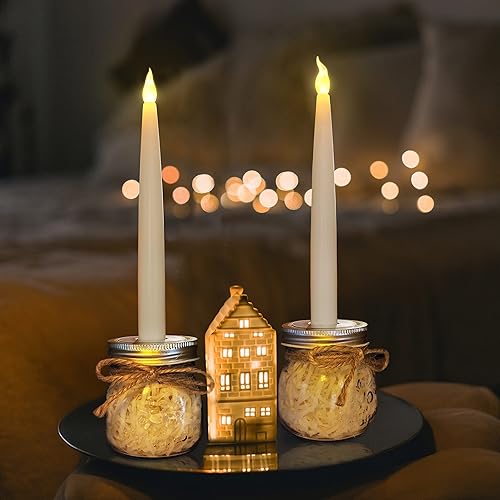 Miniatura 8 de Furora LIGHTING Vela LED cónica con soporte de cinta dorada, centros de mesa, velas cónicas sin llama con temporizador 618 para mesas, funciona con