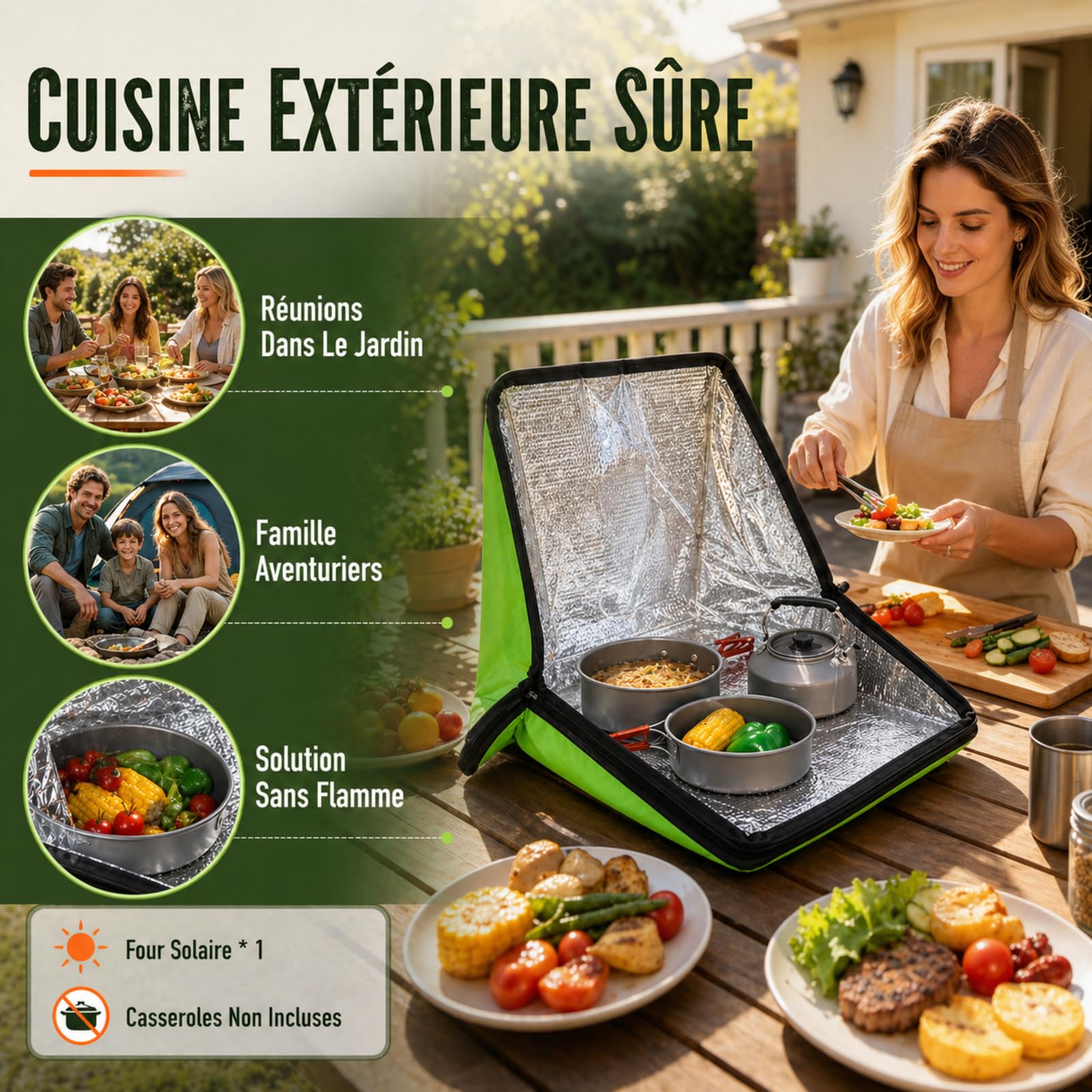 Four Solaire Pliable - Portable Cuiseur Solaire Extérieur Sans Électricité | Résistant À La Chaleur Avec Doublure D'aluminium, 110°C Haute Température Pour Camping, Randonnée Et Vie En Camping-Car