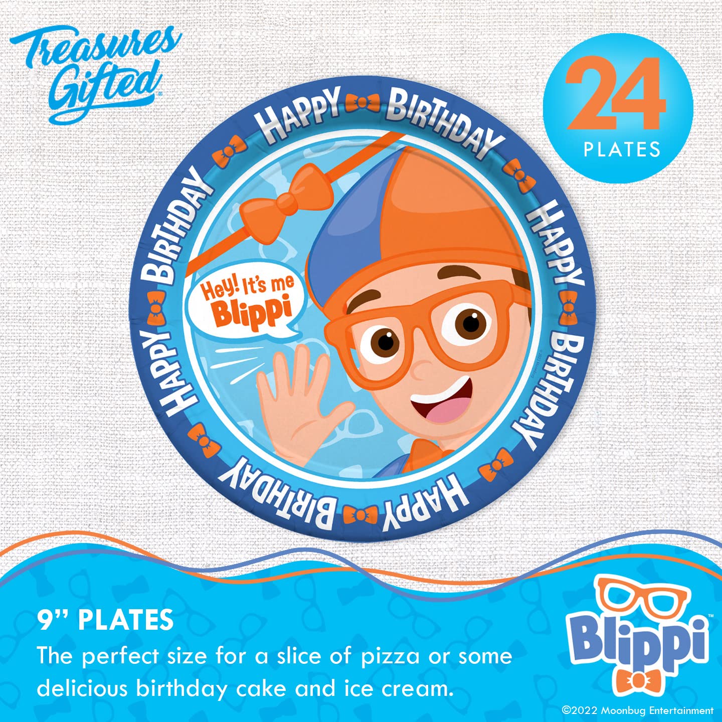 Treasures Gifted Officially Licensed Blippi Birthday Party Supplies - Serves 24 Guests - Dinnerware Starter Set - Blippi Party Supplies Including Blippi Plates & Blippi Napkins