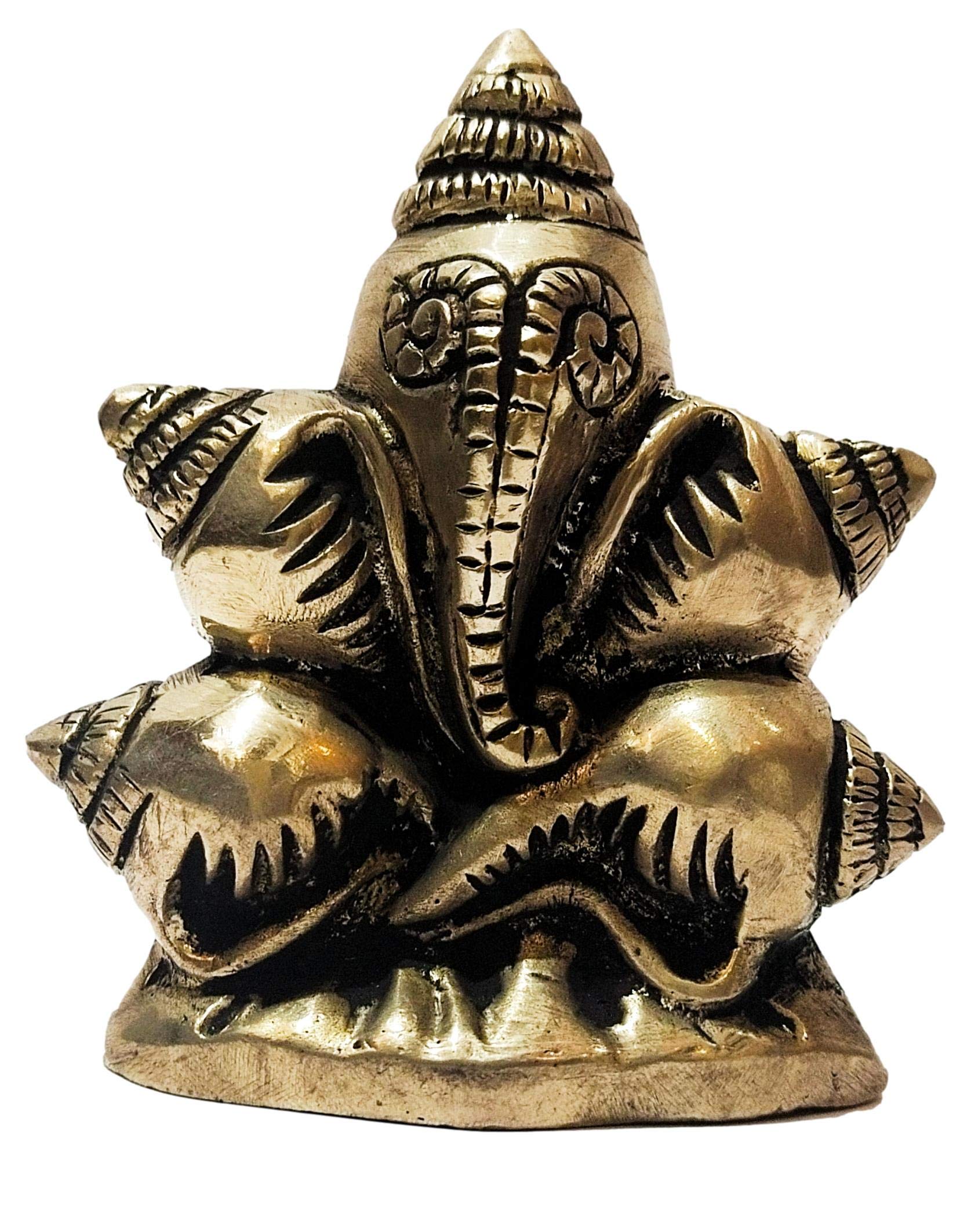 athizay Brass Ganesha Idols Antique Finish Shankha Shape Carved Out for Prayer Room Living Room. Gifting Brass Statues for Home and Office (Shankh Ganesha Antique 10.5 cm).