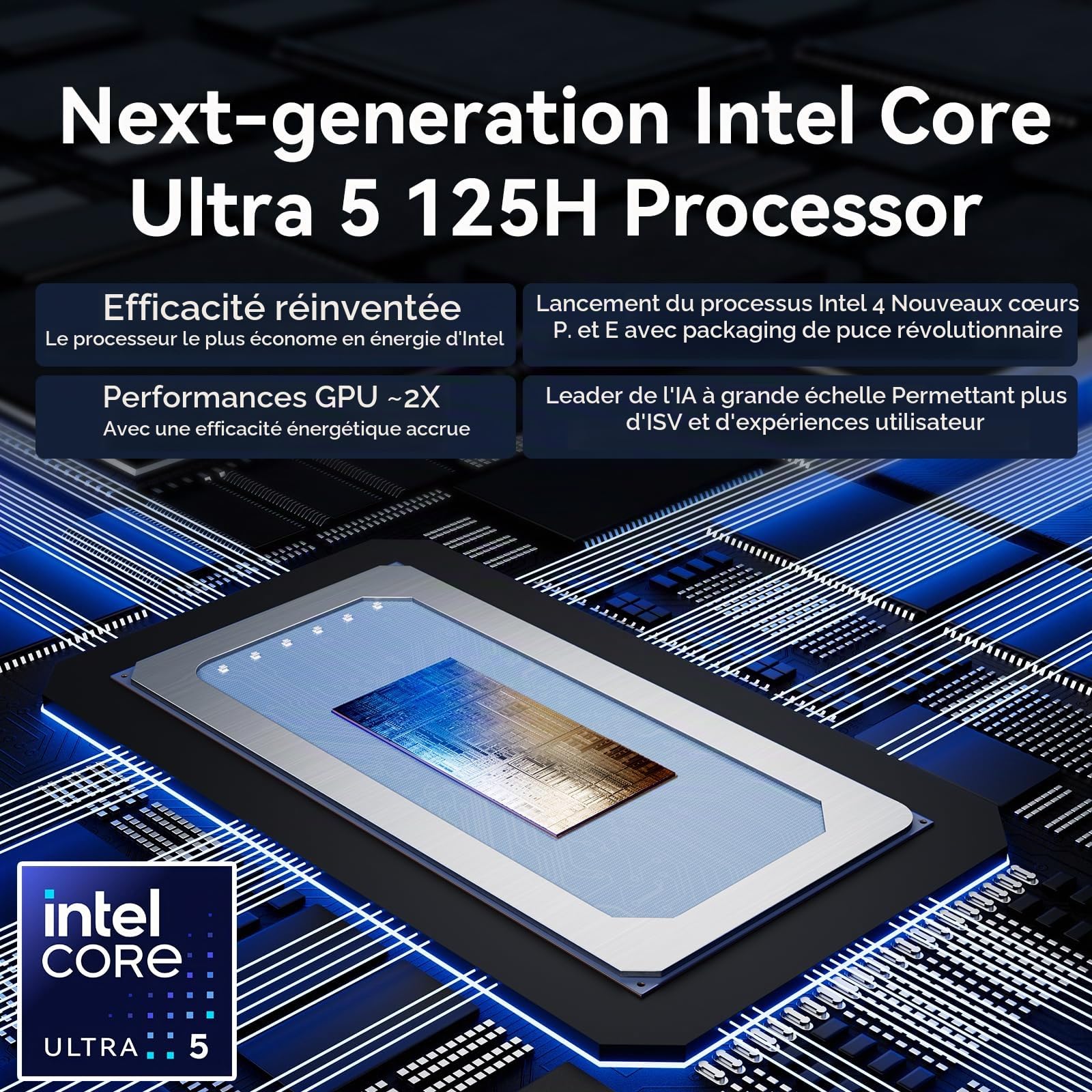 Mini Ordinateur NUC 14 Pro AI, NUC14RVHU5 Intel Core Ultra5-125H (14C/18T, jusqu'à 4,5GHz), GPU Intel Arc, DDR5 5600 32 Go RAM, SSD NVMe 512 Go. 8K, WiFi 6E, BT 5.3, LAN 2,5G, Windows 11 Pro.
