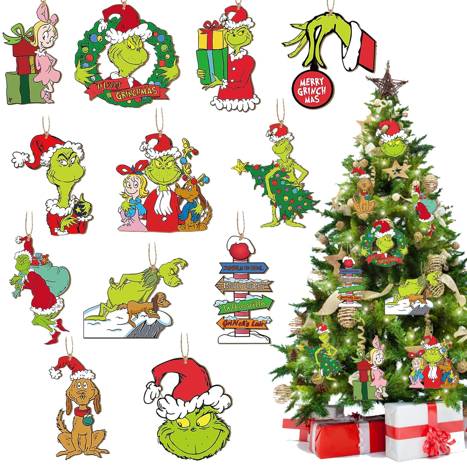 24pcs Christmas Tree Decorations Wooden Green Gnome Hanging Ornament Holiday Xmas Christmas Decorations Indoors Home Decor