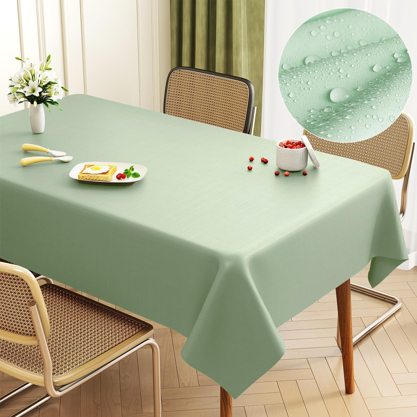 Uniclife Plastic Table Cloth Rectangle Tablecloth, 100 × 140 cm, Waterproof Oil Proof Stain Resistant Green Table Cloth