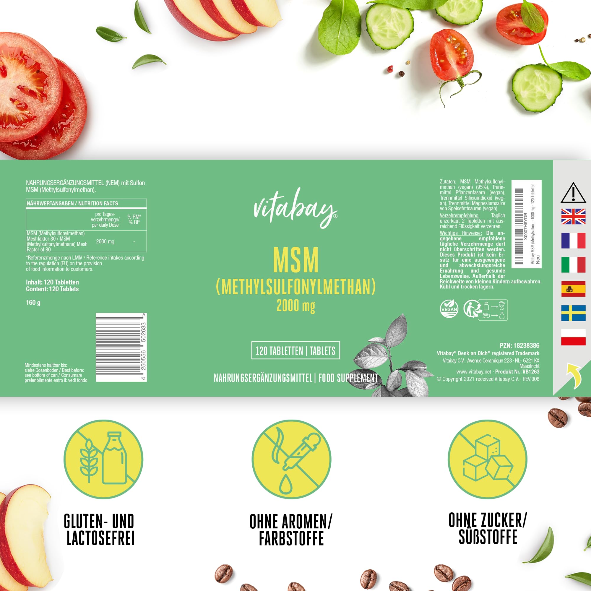 Vitabay MSM Tabletten Hochdosiert - 120 MSM Tabletten Hochdosiert VEGAN - MSM Pulver MSM 2000 pro Tagesdosis - MSM Schwefel Kapseln Hochdosiert MSN Gelenkskapseln - Pflanzliches MSM-Kapseln MSN 2000