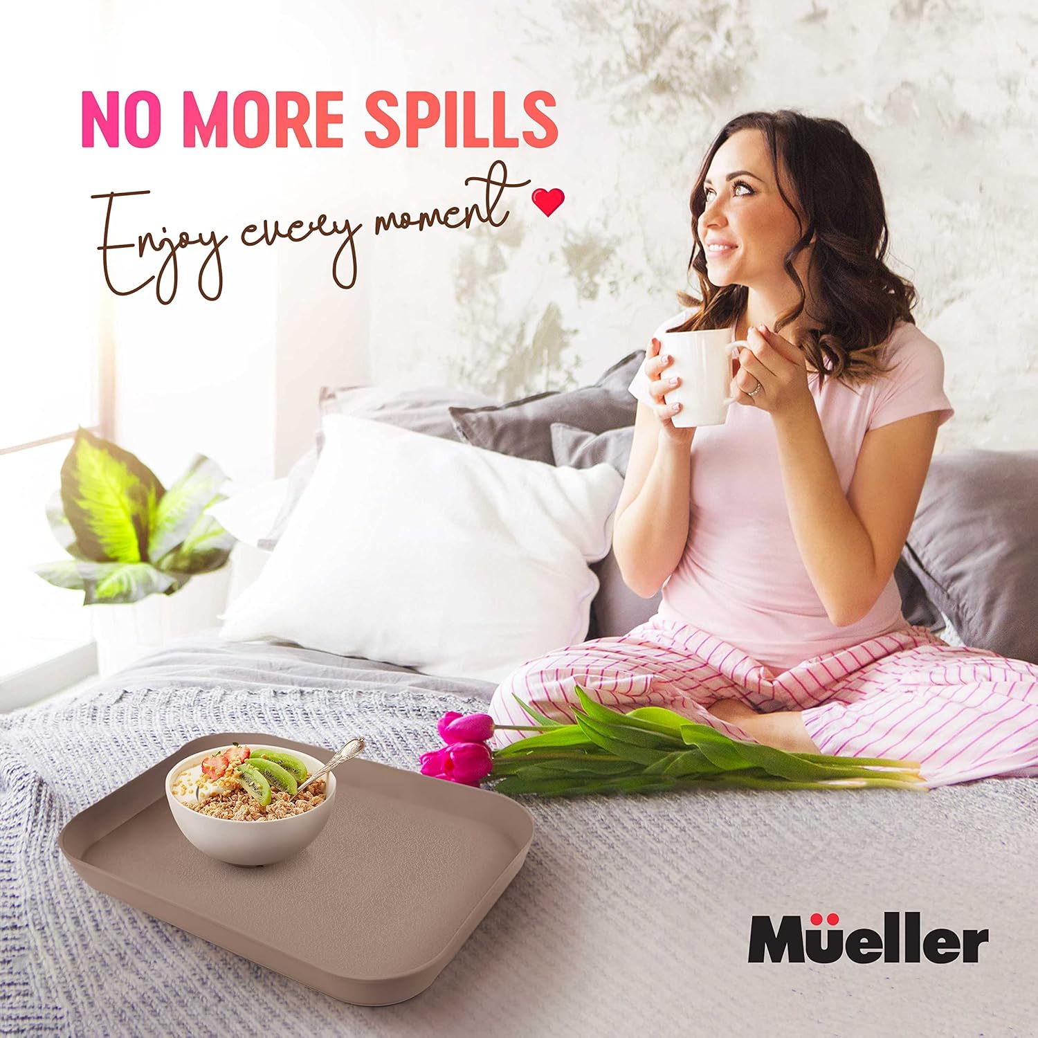  | Mueller Reversible Serving Tray, European Made Platter, 2in1, Rectangular Non-Slip Tray, Shatter-Proof, Non-Toxic, for Coffee Table, Kitchen, Outdoors, Dishwasher Safe, Mocha: Serving Trays