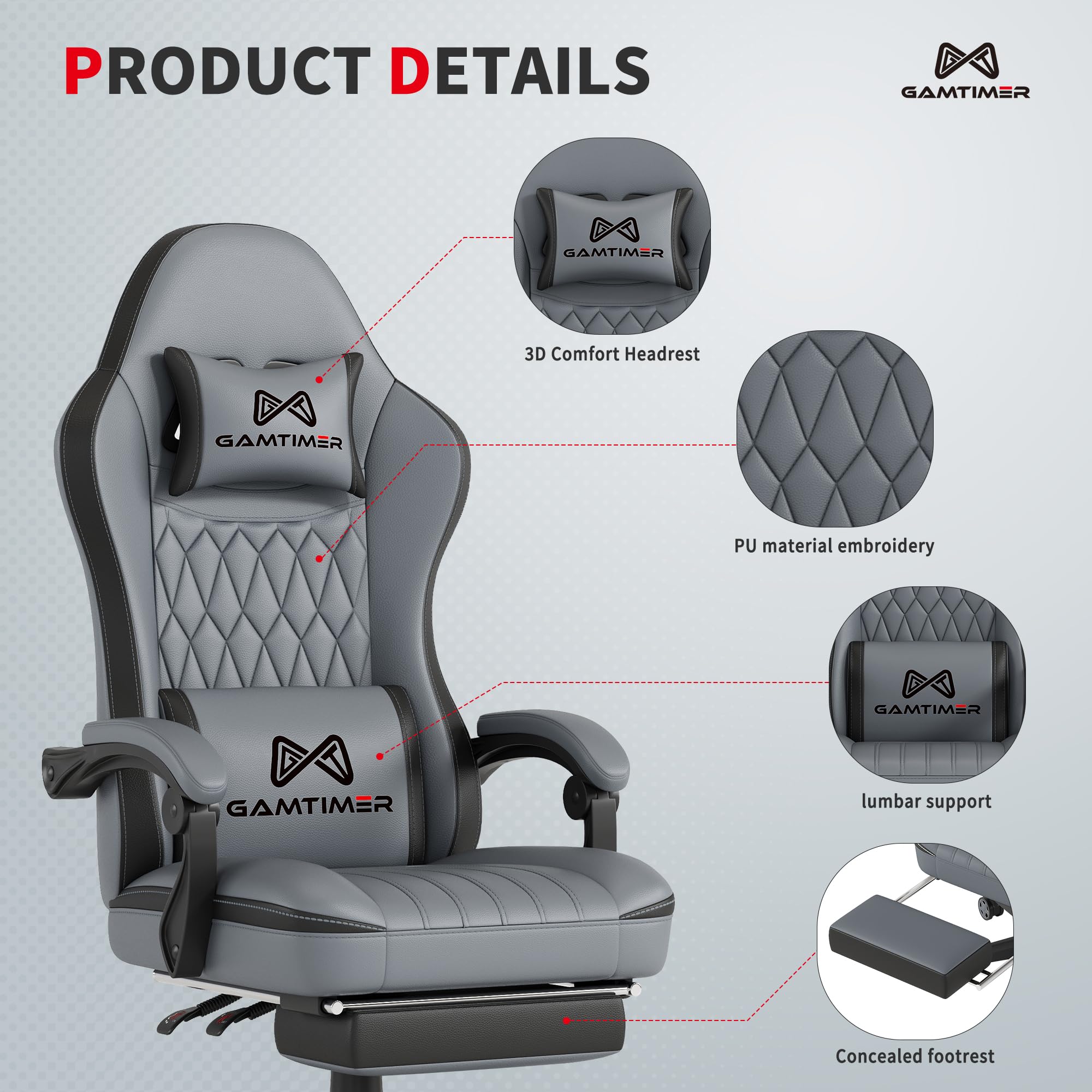 Gaming Chair, 400 lbs Adult Chair, High Back Computer Chair with Footrest and Linked Armrests, Office Video Game Chair with Lumbar Support (): Gray-green