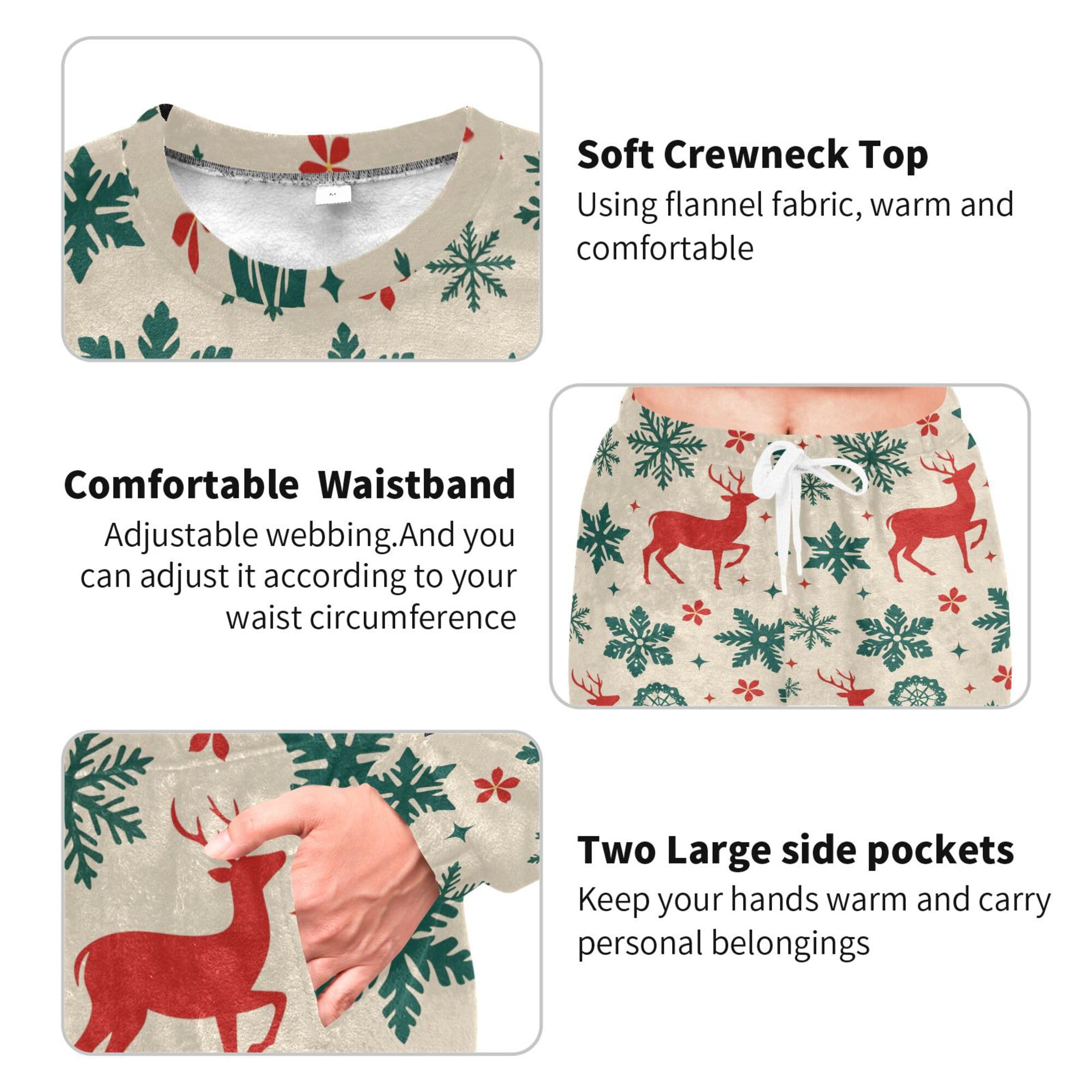 ALAZA Conjunto de pijama de forro polar para mujer, diseño de oso de Navidad, manga larga, ropa de dormir de dos piezas, ropa de dormir térmica, pijama súper suave, talla S