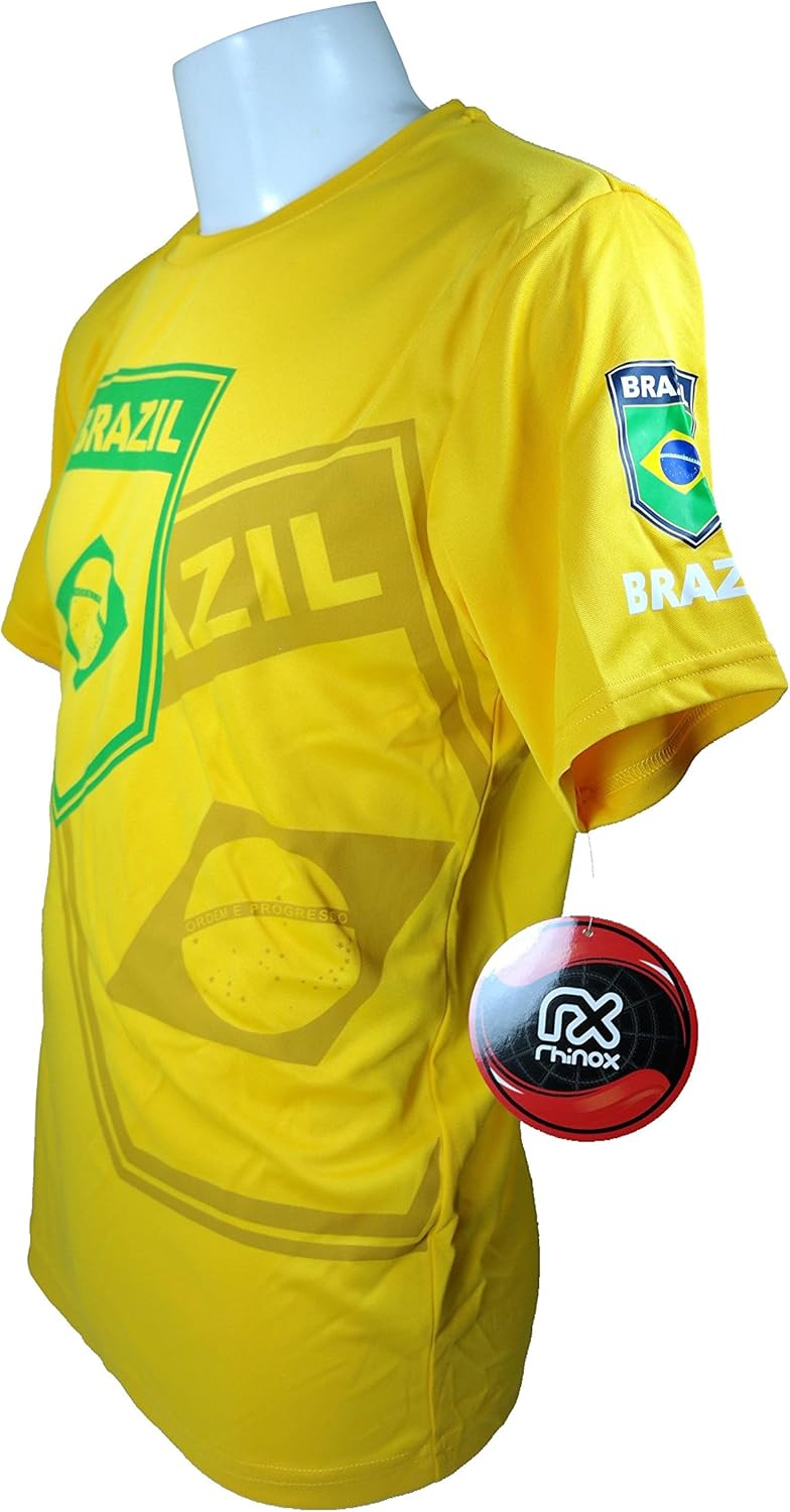 RHINOXGROUP Brazil Soccer Officially Licensed Adult Soccer Training Performance Poly Jersey Rhinox-001 Large Yellow