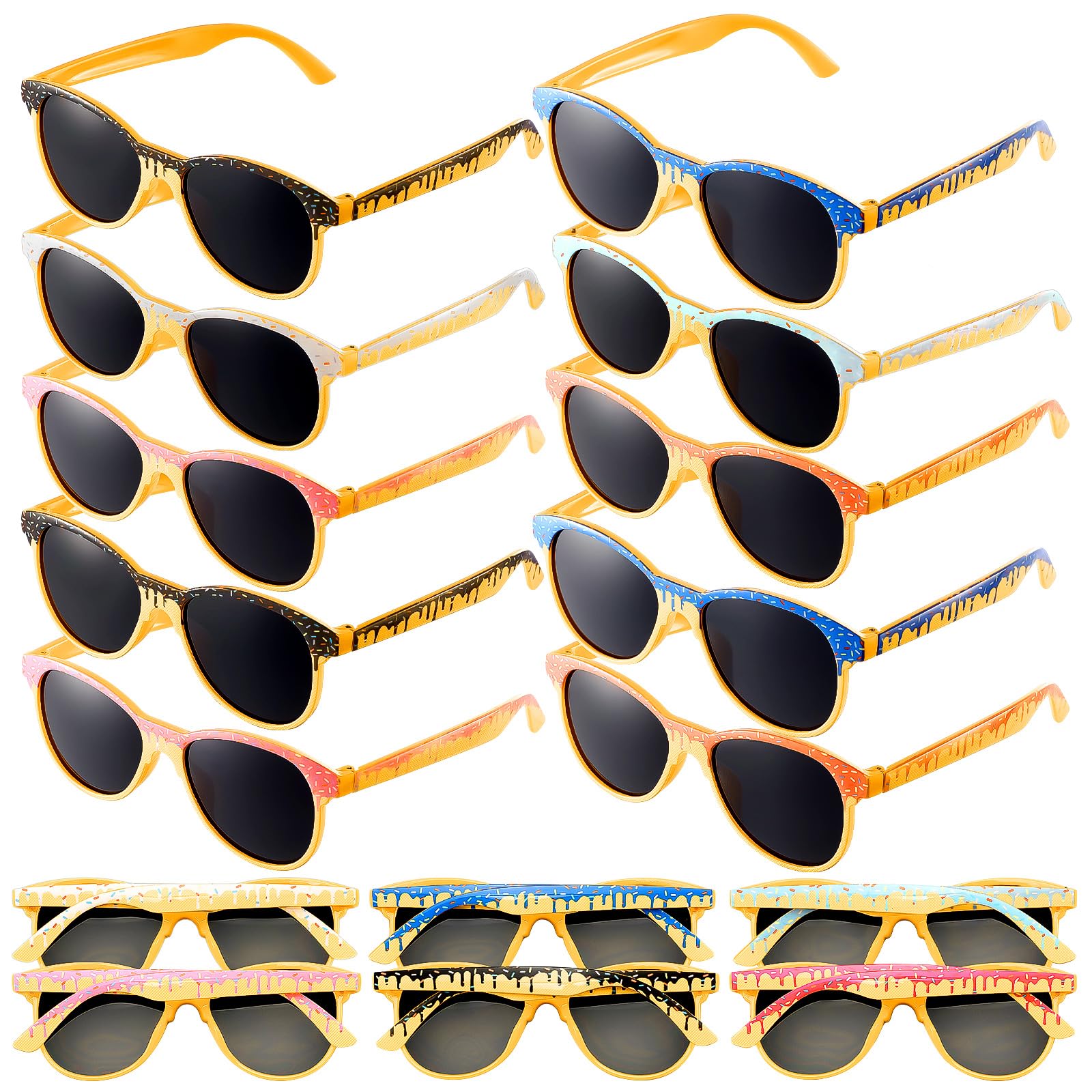 Relaxweex 24 Pairs Ice Cream Drip Party Favor Glasses Bulk for Women Sunglasses Summer Donut Sprinkle Neon Birthday Party