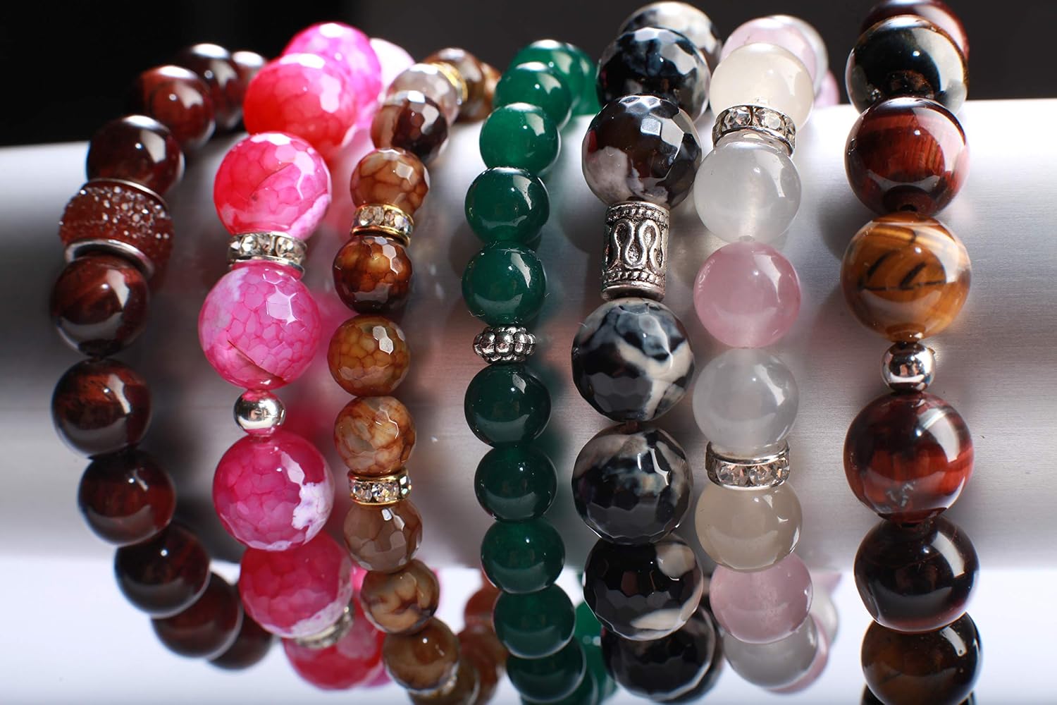 Green Onyx Natural Gemstone, Crystal Stretchy Bracelet 7"