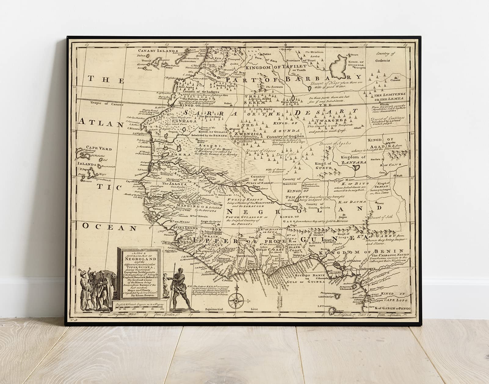 Historic Pictoric Mapa: Negroland, países adyacentes, 1747, arte vintage de la pared : 61 x 50 cm
