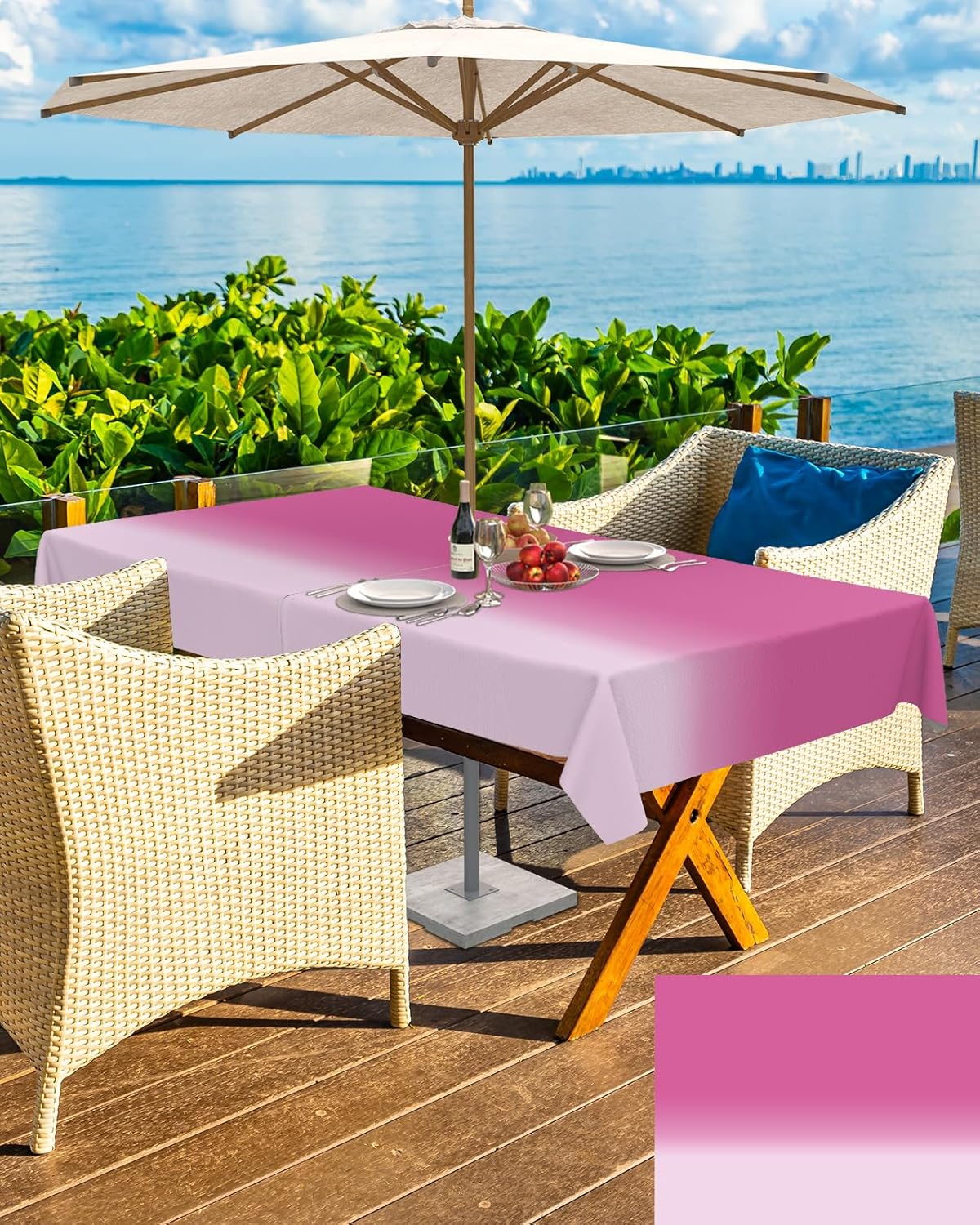Outdoor Tablecloth Pink Ombre Rectangle Patio Tablecloths 60x120, Waterproof Outside Table Cloths with Umbrella Hole and Zipper, Gradient Color Summer Table Cover for Outdoor Tables Garden BBQS