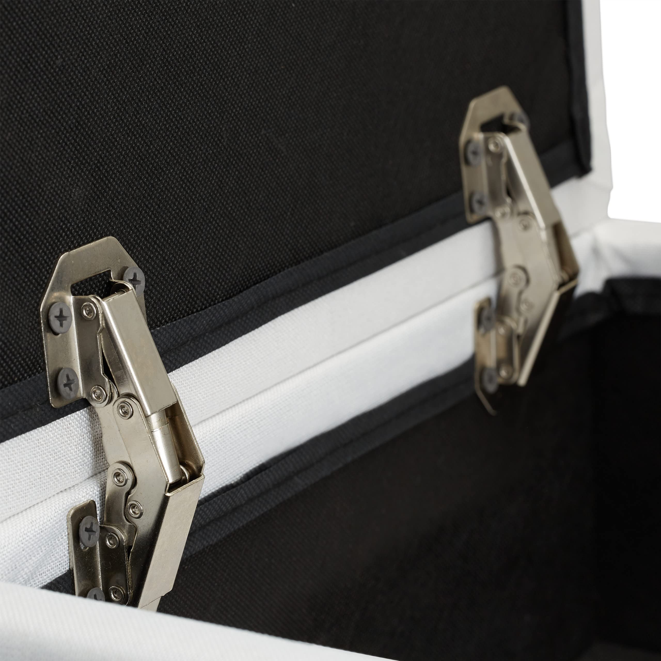 Relaxdays Sgabello con Contenitore, Rivestimento in Lino Sintetico, Gambe in Legno e Coperchio, HLP: 40x40x40 cm, Bianco