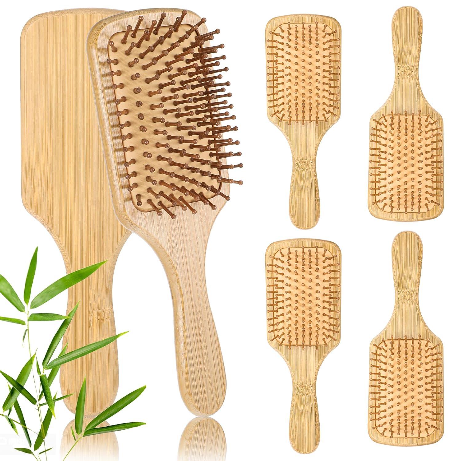 6 Pcs Bamboo Hair Brushes for Women Bulk Wooden Paddle Brush Scalp Massage Bamboo Bristles Anti Static Men Engraving DIY Gift for Wedding Teacher (Natural, 9.65'' X 3.35'')