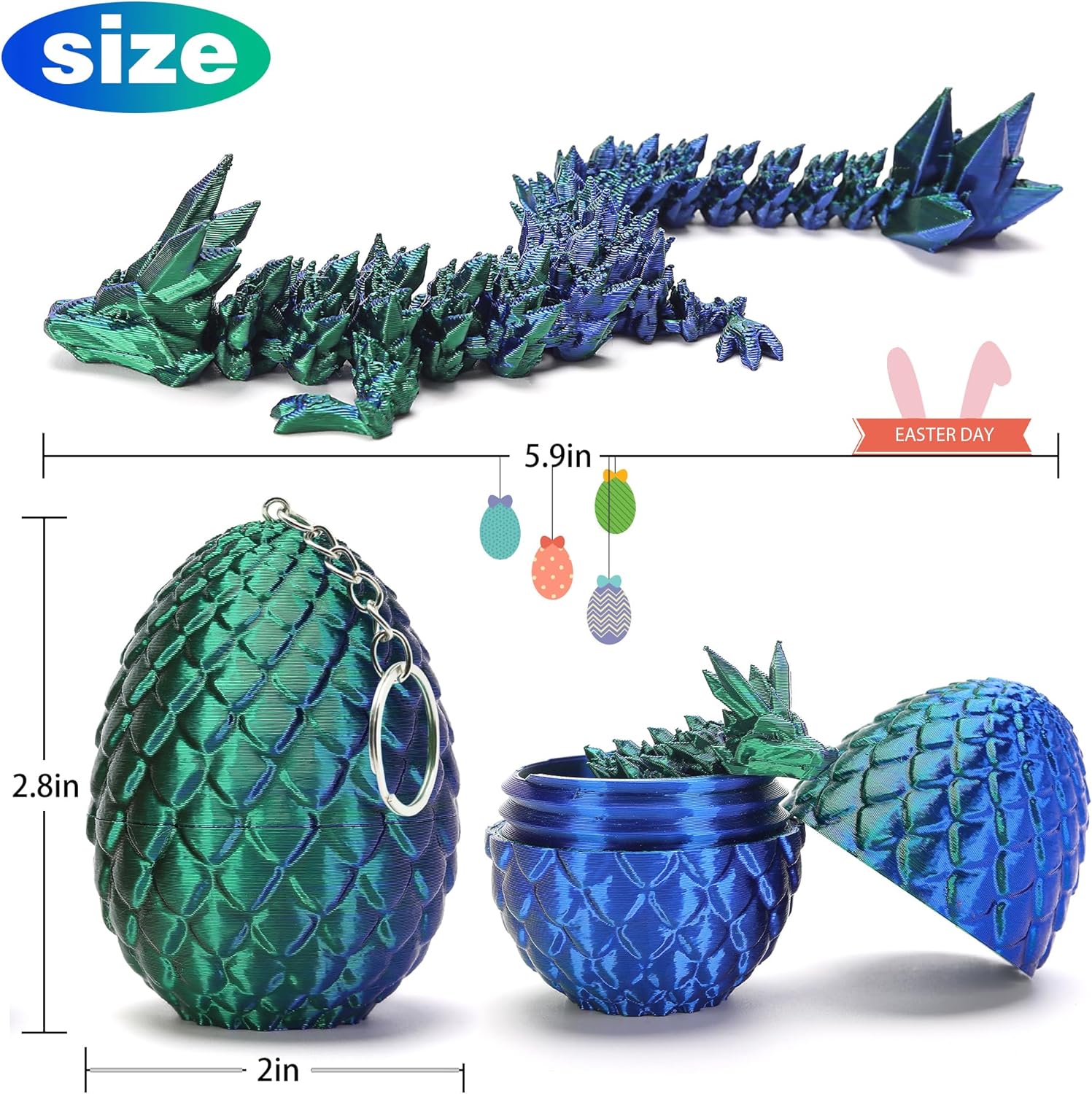 4PCS 3D Printed Dragon Eggs with Dragon Inside, Easter Gifts for Kids, Easter Basket Stuffers for Teens, Easter Basket Filler Ideas, Prefilled Easter Eggs with Toys, Easter Egg Fillers for Boys Girls