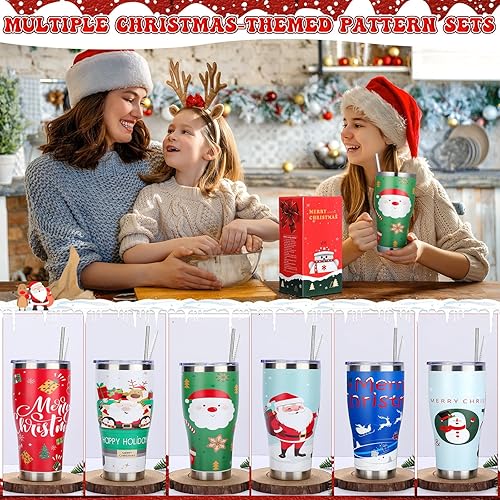 Miniatura 7 de Mifoci 6 vasos de Navidad de acero inoxidable de 30 onzas, taza de café de viaje de Navidad, vaso con doble aislamiento al vacío con tapa, popote