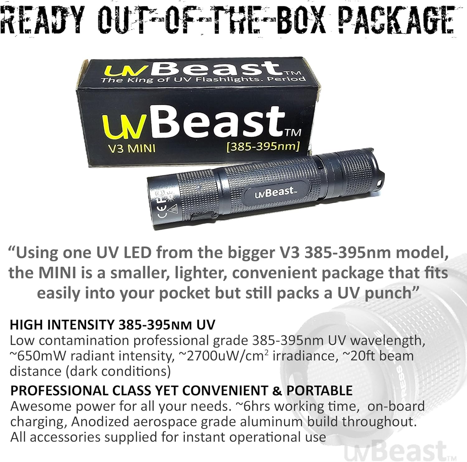 uvBeast New V3 MINI 385-395nm - Black Light UV Flashlight – Low Contamination Ultraviolet - Professional Grade High Power 5 Core UV LED – USA Stock - Image 7