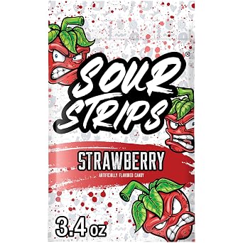 SOUR STRIPS Strawberry Flavored Chewy Candy Bag, 3.4 oz