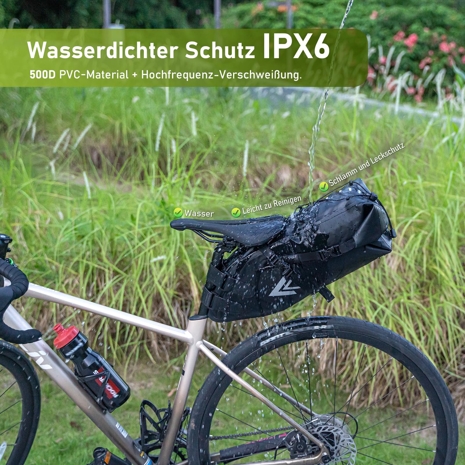 Jeebel Fahrradtasche Wasserdicht BackLoader Satteltasche - 10L Bikepacking Taschen Fahrradtasche Sattelstütze für Rennrad Mountainbike