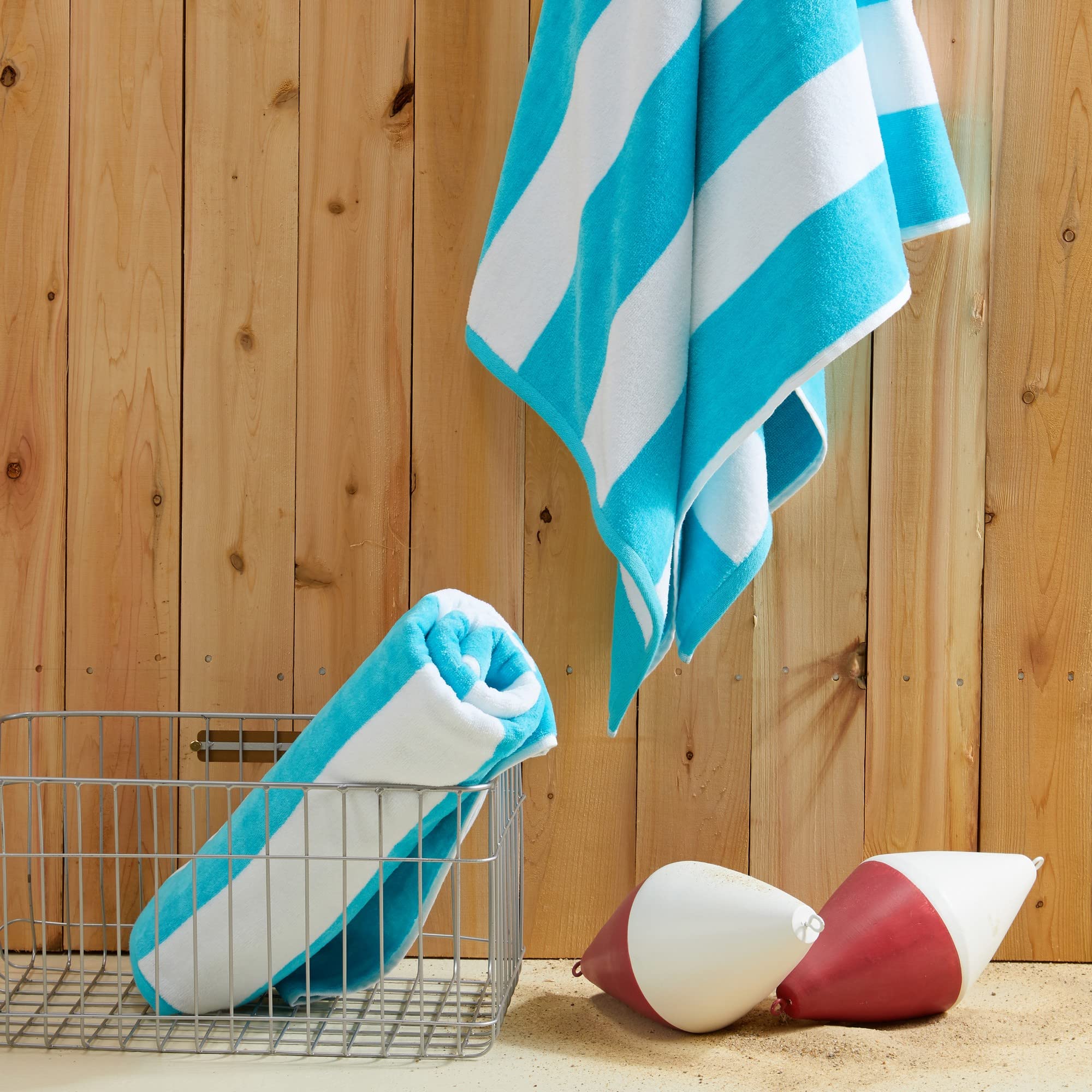 100% Cotton Velour Beach Towel Set (2-Pack) - 30"x60", Ultra Soft & Absorbent, Cabana Stripe