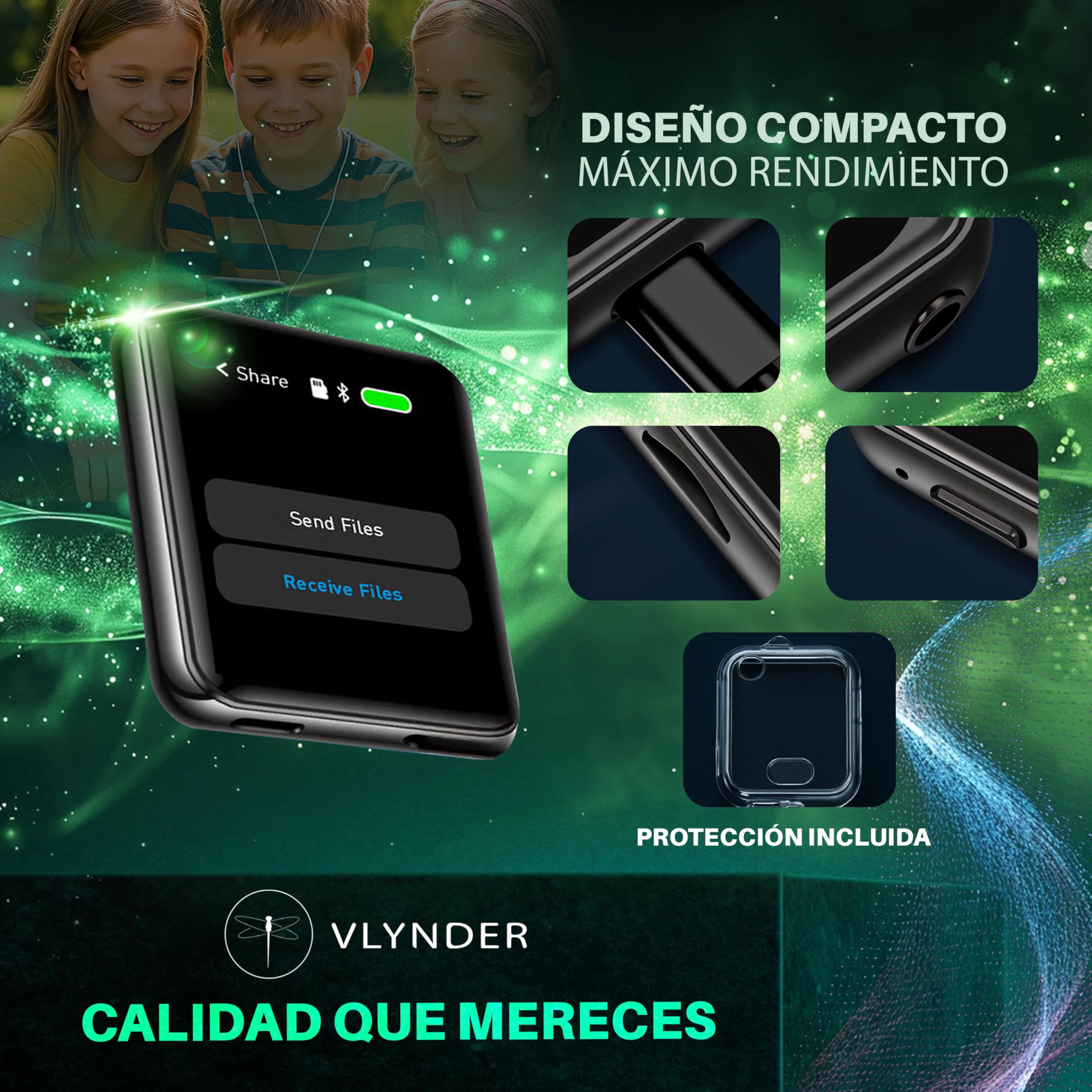 Reproductor MP3 con Bluetooth 5.4, 64GB | Mini HiFi-Music Player con Clip Deportivo | Premium | Pantalla Táctil 2,01 Pulgadas | Cámara 720P | Radio FM | Grabadora de Voz | Expansible 256gb